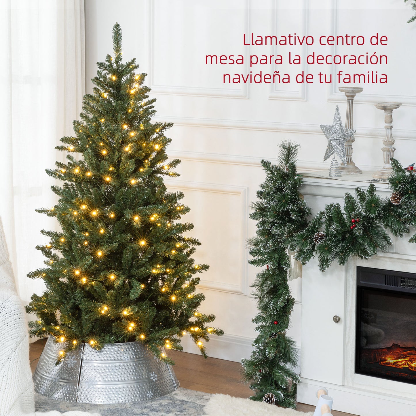 HOMCOM Árbol de Navidad 150 cm Árbol de Navidad Artificial con 220 Luces LED 588 Ramas y Soporte de Metal Árbol Navideño para Salón Interior Verde