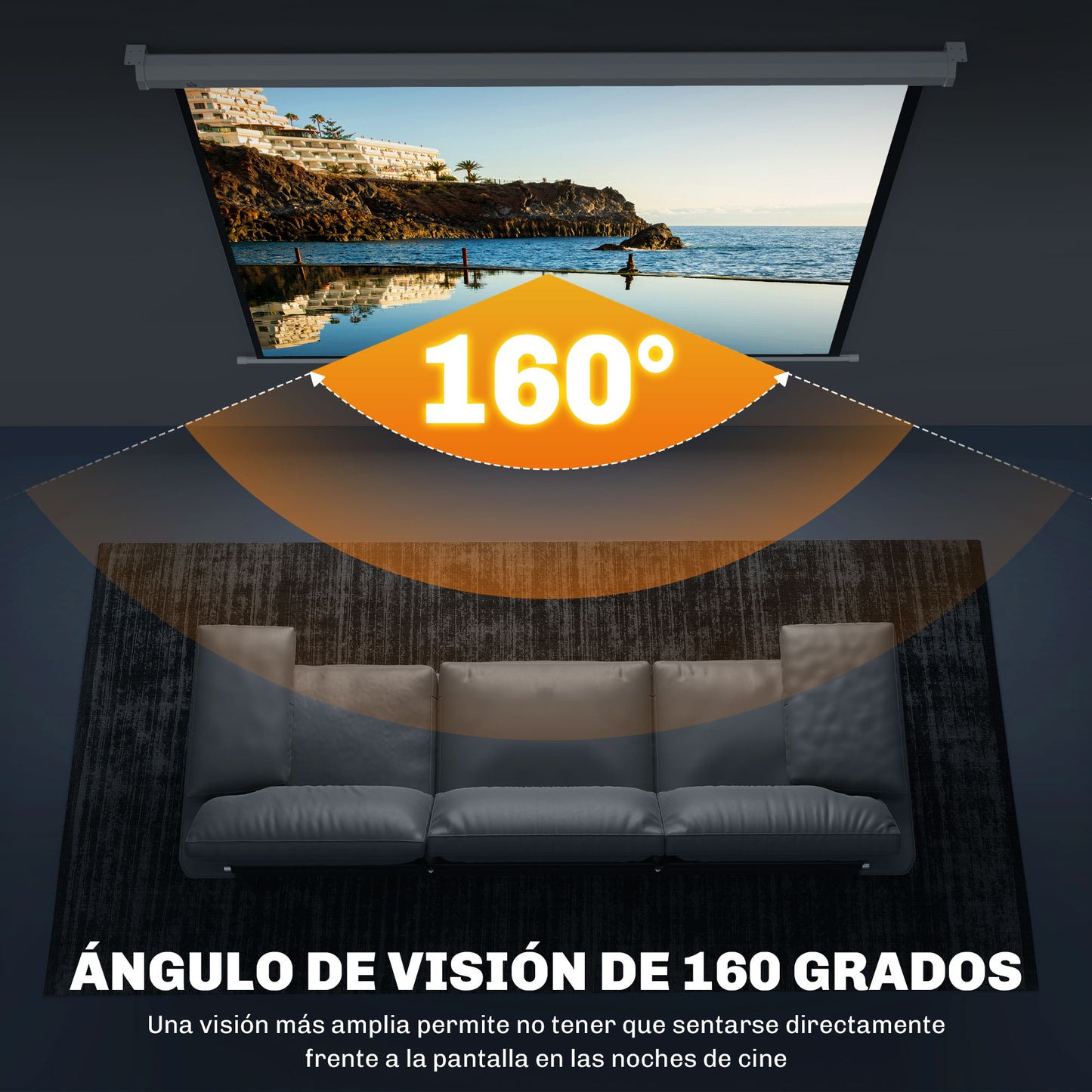 HOMCOM Pantalla Proyector de 84 Pulgadas Tela Proyector Manual Formato 4:3 4K Pantalla de Proyección Montaje en Pared o Techo para Cine en Casa Oficina Interior y Exterior Blanco