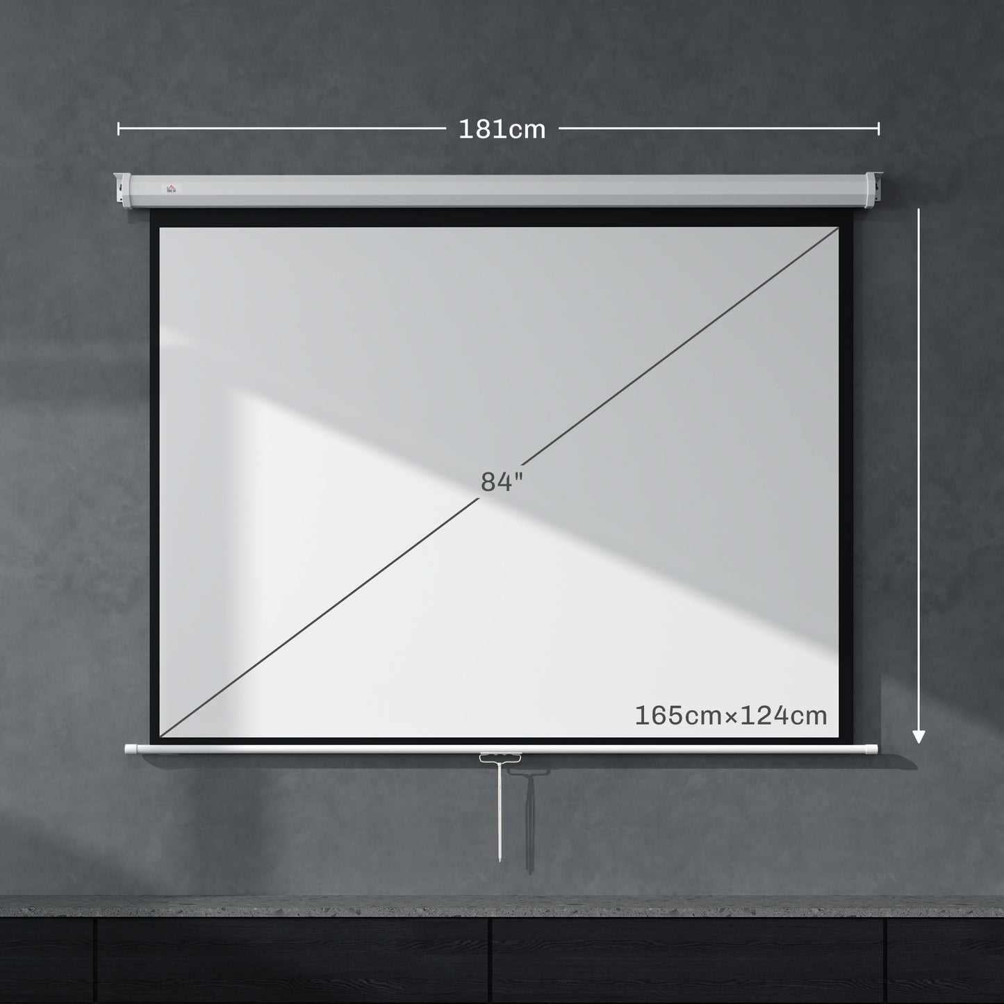 HOMCOM Pantalla Proyector de 84 Pulgadas Tela Proyector Manual Formato 4:3 4K Pantalla de Proyección Montaje en Pared o Techo para Cine en Casa Oficina Interior y Exterior Blanco