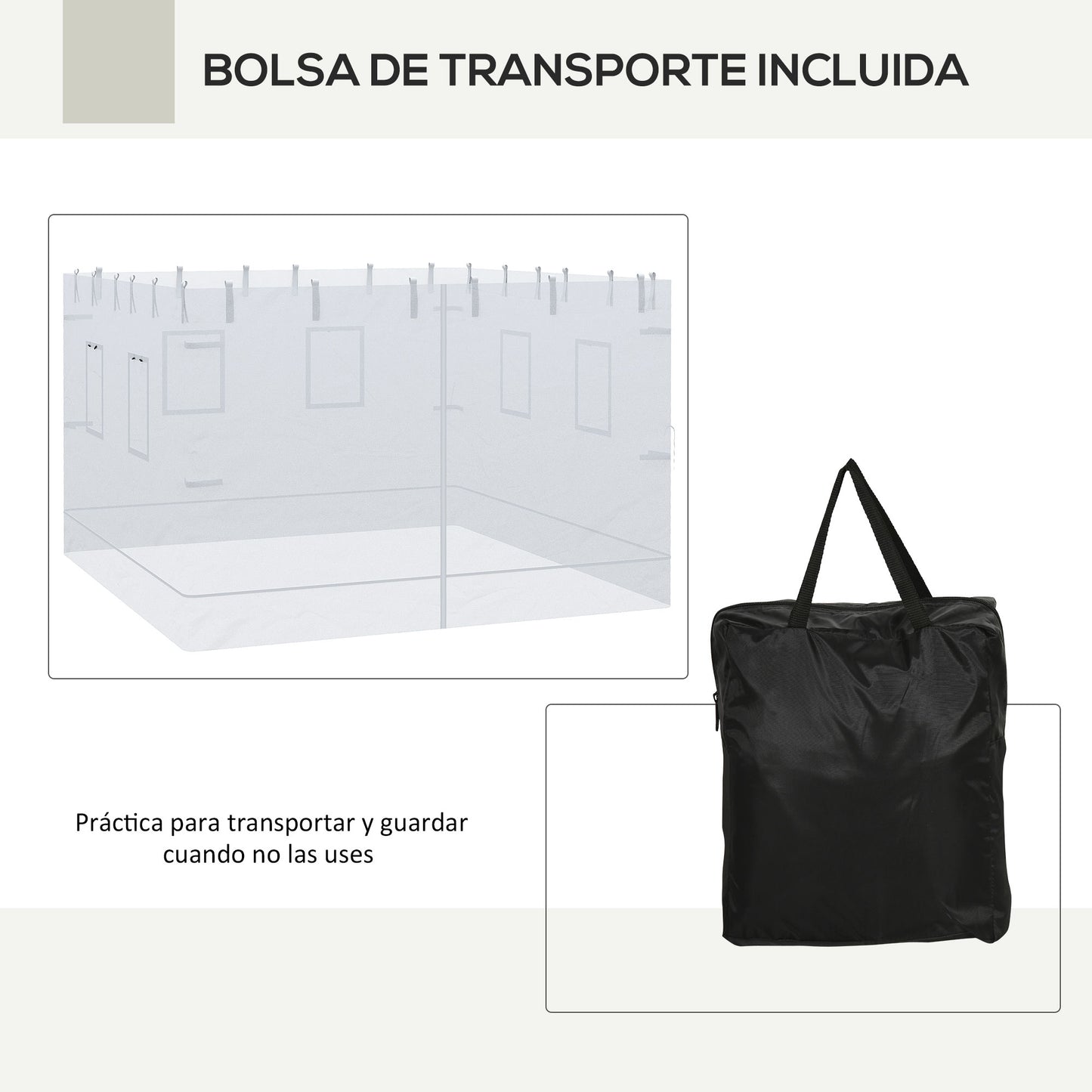 Outsunny 4 Paredes Laterales para Carpa 300x195 cm Mosquitera para Cenador con 6 Ventanas Enrollable Puerta con Cremallera y Bolsa de Transporte Blanco