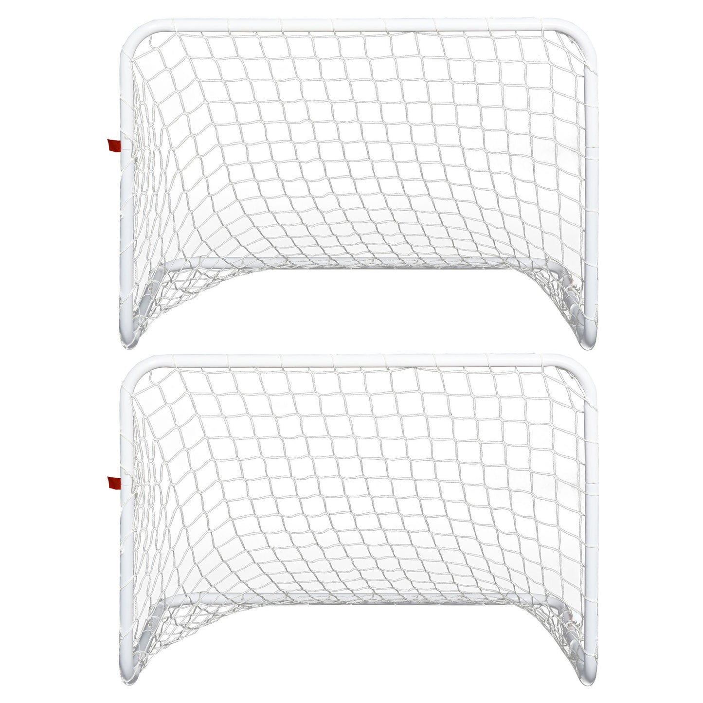 HOMCOM Set de 2 Porterías de Fútbol con Red y Balón para Niños y Adultos Juguete Deportivo para Exterior Jardín Acero y Poliéster 78x46x56 cm Blanco