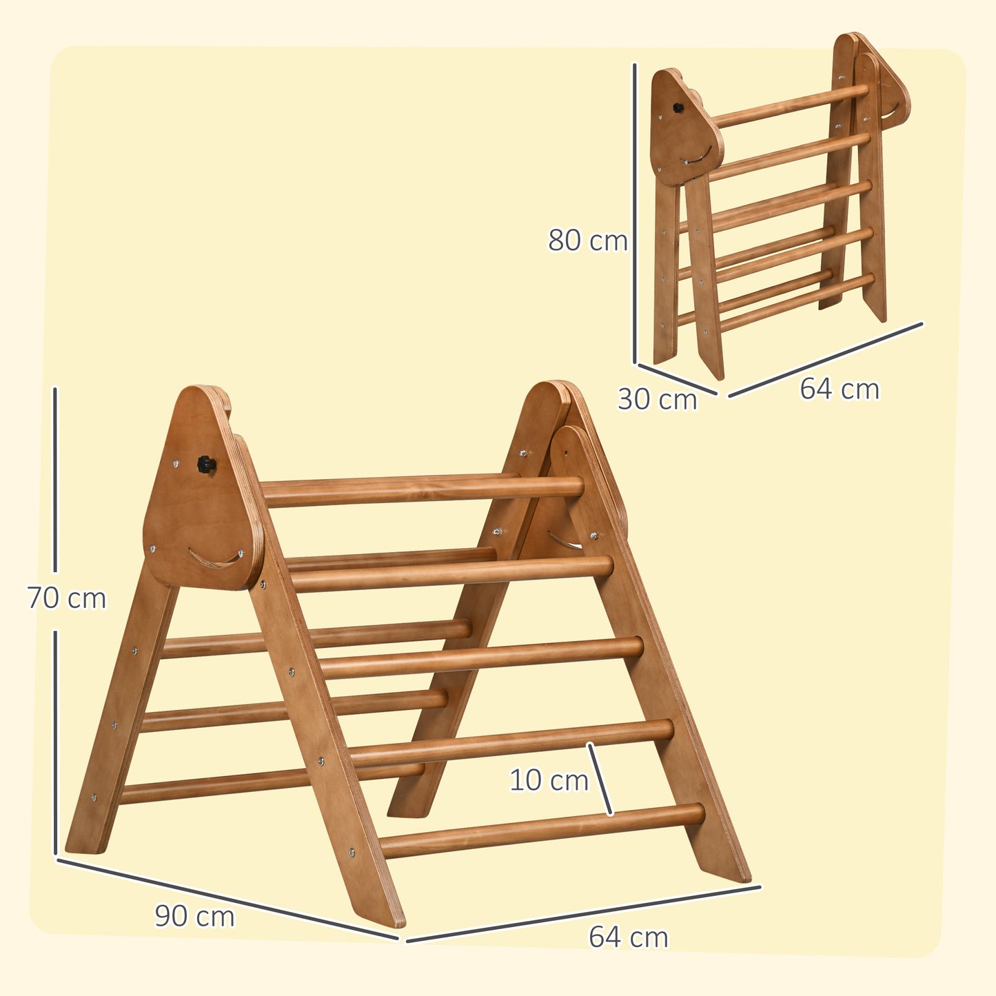 HOMCOM Triángulo Escalada para Niños de +3 Años Triángulo de Aprendizaje Plegable Triángulo de Madera Gimnasio de Juegos Interior Carga 50 kg 90x64x70 cm Marrón