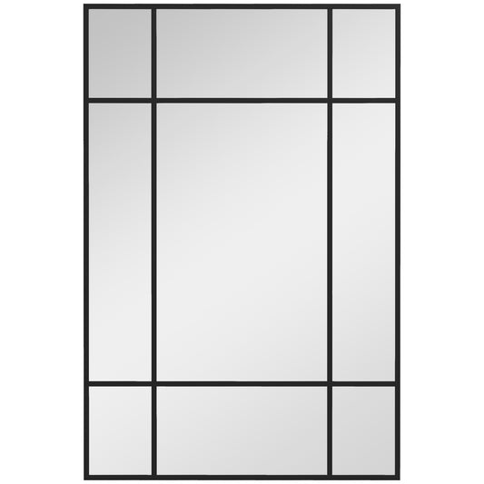 HOMCOM Espejo Rectangular de Pared Espejo de Ventana 90x60 cm con Marco de Metal Espejo Decorativo para Salón Dormitorio Entrada Negro