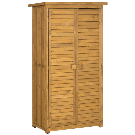 Outsunny Cobertizo de Madera 0,31 m² 87x46,5x160 cm Armario Exterior de Madera con 2 Puertas y 2 Estantes Interior Natural