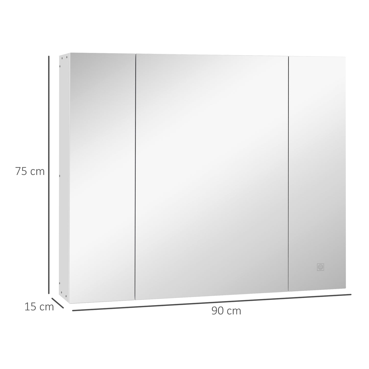 HOMCOM Armario de Baño con Espejo y Luces LED Armario con Espejo para Baño con Estantes Ajustables y USB Mueble para Baño Estilo Moderno 90x15x75 cm Blanco