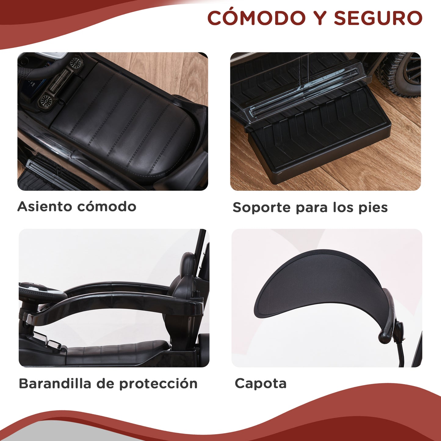 HOMCOM Coche Correpasillos para Niños +12 Meses Mercedes G350 Empujador Andador con Bocina Capota Extraíble Respaldo y Barandilla 85,5x40,5x95 cm Negro