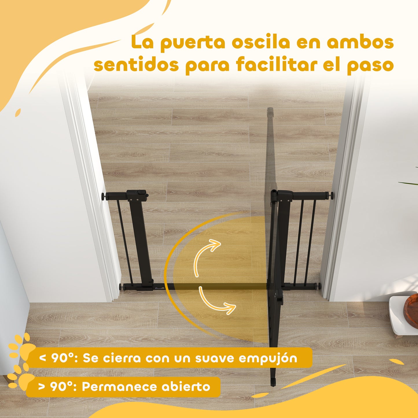 PawHut Barrera para Perros Puerta para Perros con Ancho Ajustable 76-104 cm Barrera de Seguridad para Perros con 2 Extensiones y Doble Bloqueo para Escaleras y Puertas Negro