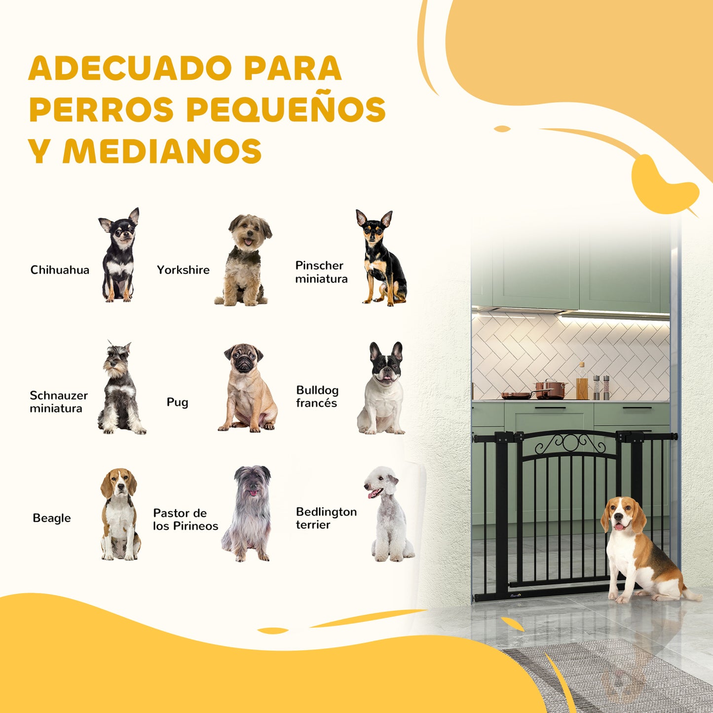 PawHut Barrera para Perros Puerta para Perros con Ancho Ajustable 76-104 cm Barrera de Seguridad para Perros con 2 Extensiones y Doble Bloqueo para Escaleras y Puertas Negro