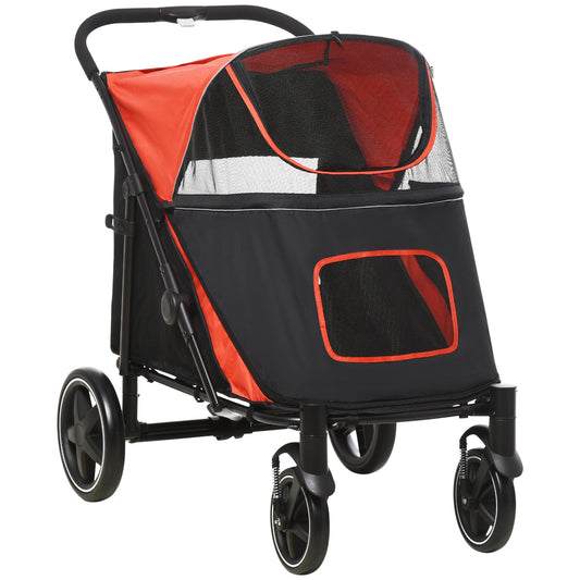 PawHut Cochecito para Perros Plegable Carrito para Mascotas con Ventanas de Malla Correas de Seguridad Bolsillos de Almacenamiento Carga 40 kg 112x65x100 cm Rojo