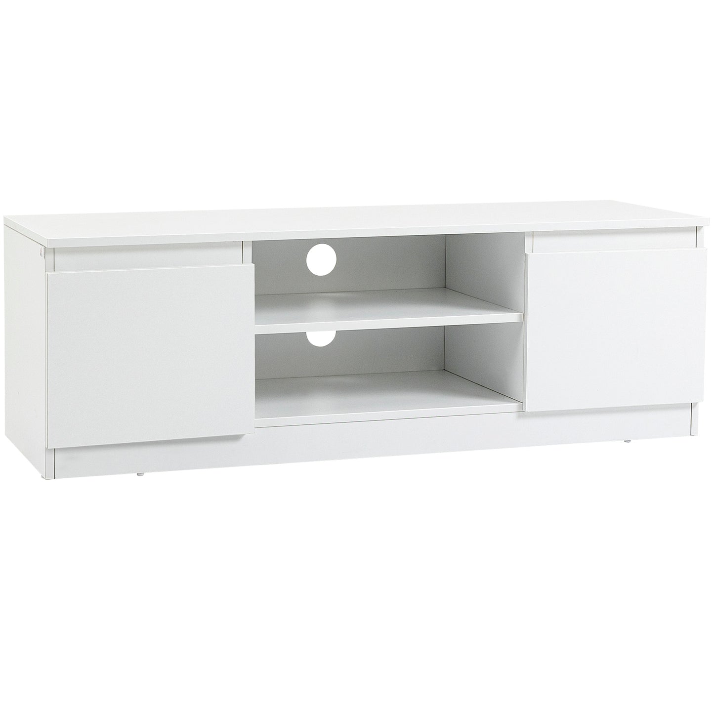 HOMCOM Mueble de TV Moderno Mesa de TV de Salón con 2 Puertas 2 Estantes Abiertos Mueble para Televisores de 55 Pulgadas 120x39,5x40 cm Blanco