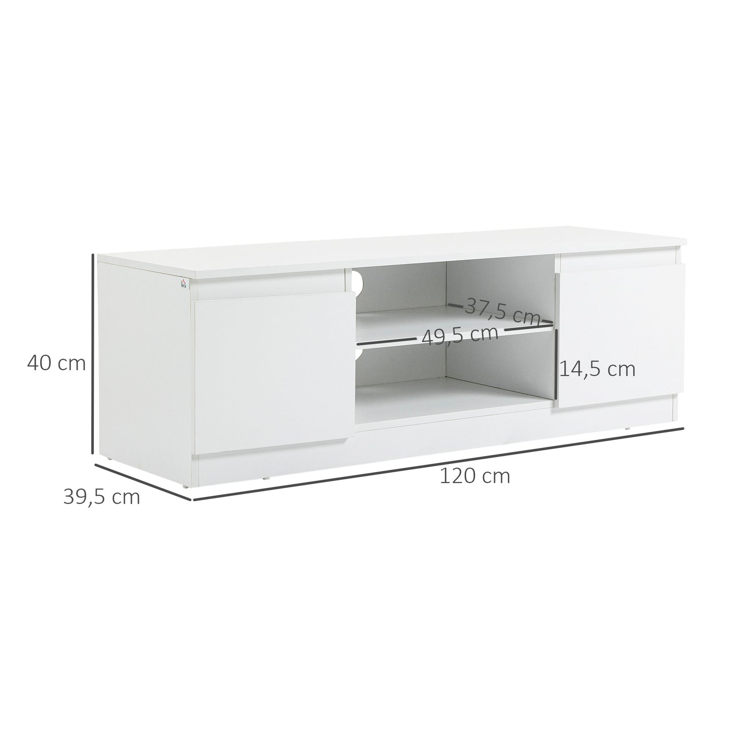 HOMCOM Mueble de TV Moderno Mesa de TV de Salón con 2 Puertas 2 Estantes Abiertos Mueble para Televisores de 55 Pulgadas 120x39,5x40 cm Blanco