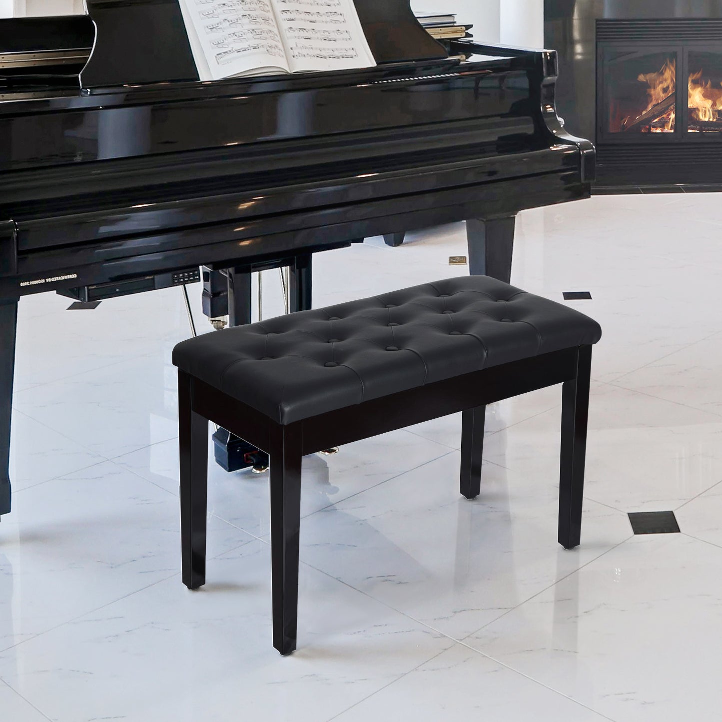 HOMCOM Taburete de Piano Banco de Teclado con Espacio de Almacenamiento Bajo del Asiento de Cuero Sintético 75x35x50 cm Negro