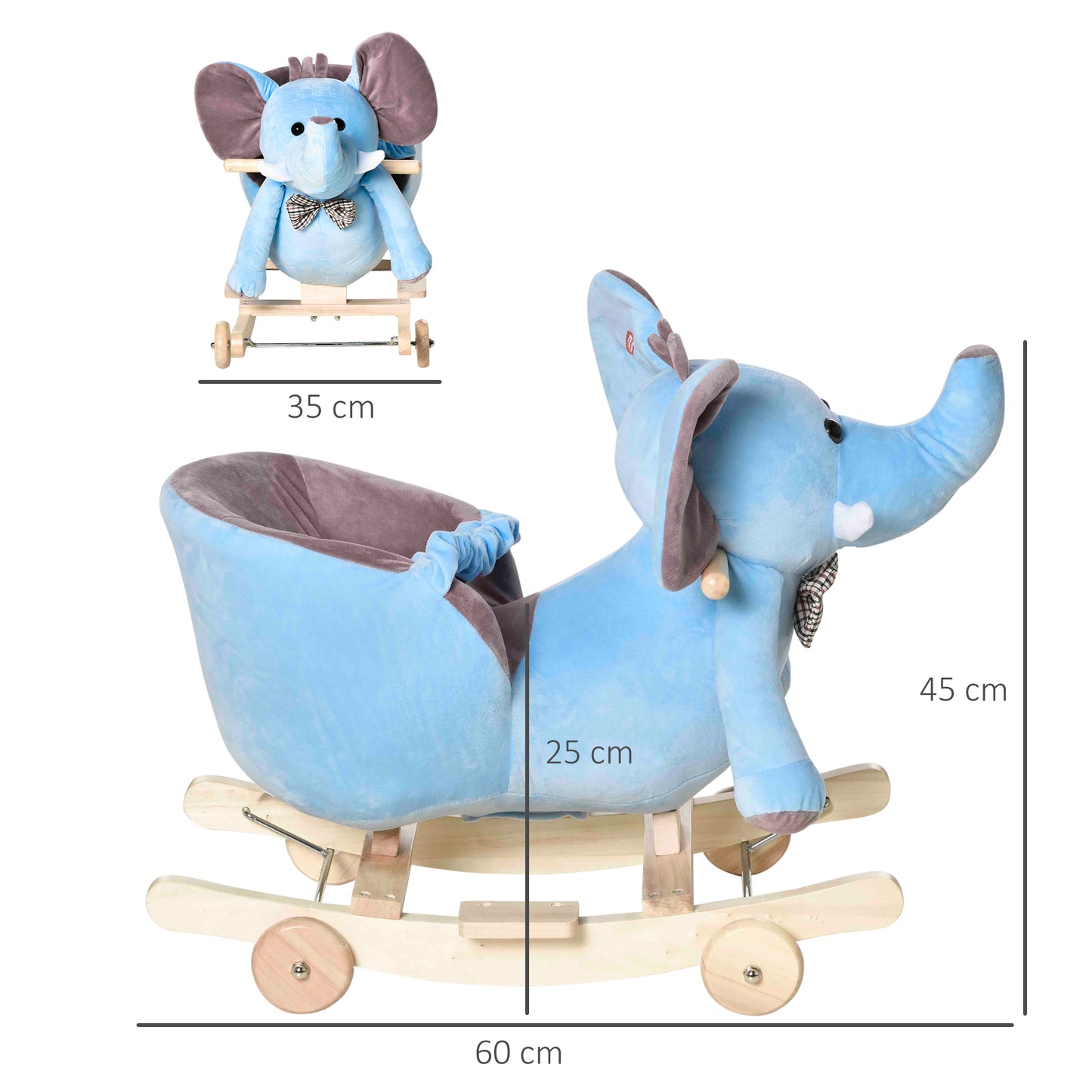 HOMCOM Caballito Balancín con Ruedas Forma de Elefante Caballo Balancín para Bebés de +18 Meses con Músicas Infantiles y Cinturón de Seguridad Carga 60 kg 60x35x45 cm Azul