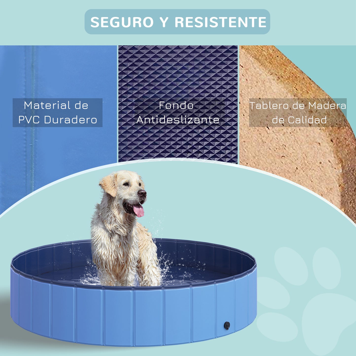 PawHut Piscina Plegable para Perros Ø140x30 cm Bañera para Mascotas Gatos de PVC Antideslizante Resistente al Desgaste Adecuado para Interior y Exterior Azul