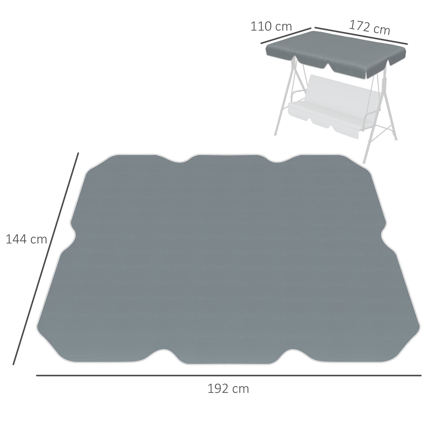 Outsunny Toldo de Repuesto para Columpio de 2/3 Plazas Toldo Recambio para Balancín Cubierta de Reemplazo Protección UV50+ para Jardín Terraza Patio 192x144 cm Gris Oscuro