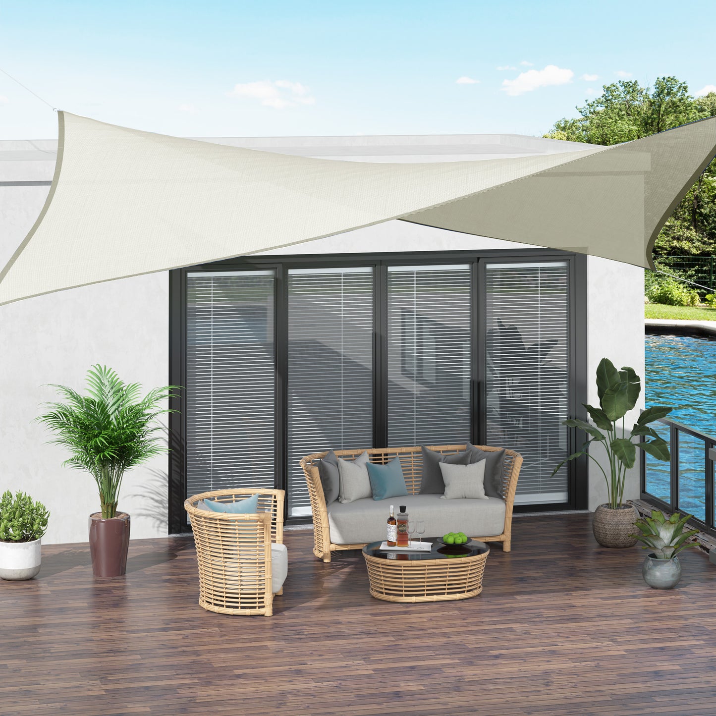 Outsunny Toldo Vela de Sombra Cuadrado 3x3 m Toldo de Terraza de Poliéster con Anillo de Acero Inoxidable y Cuerdas para Jardín Patio Crema