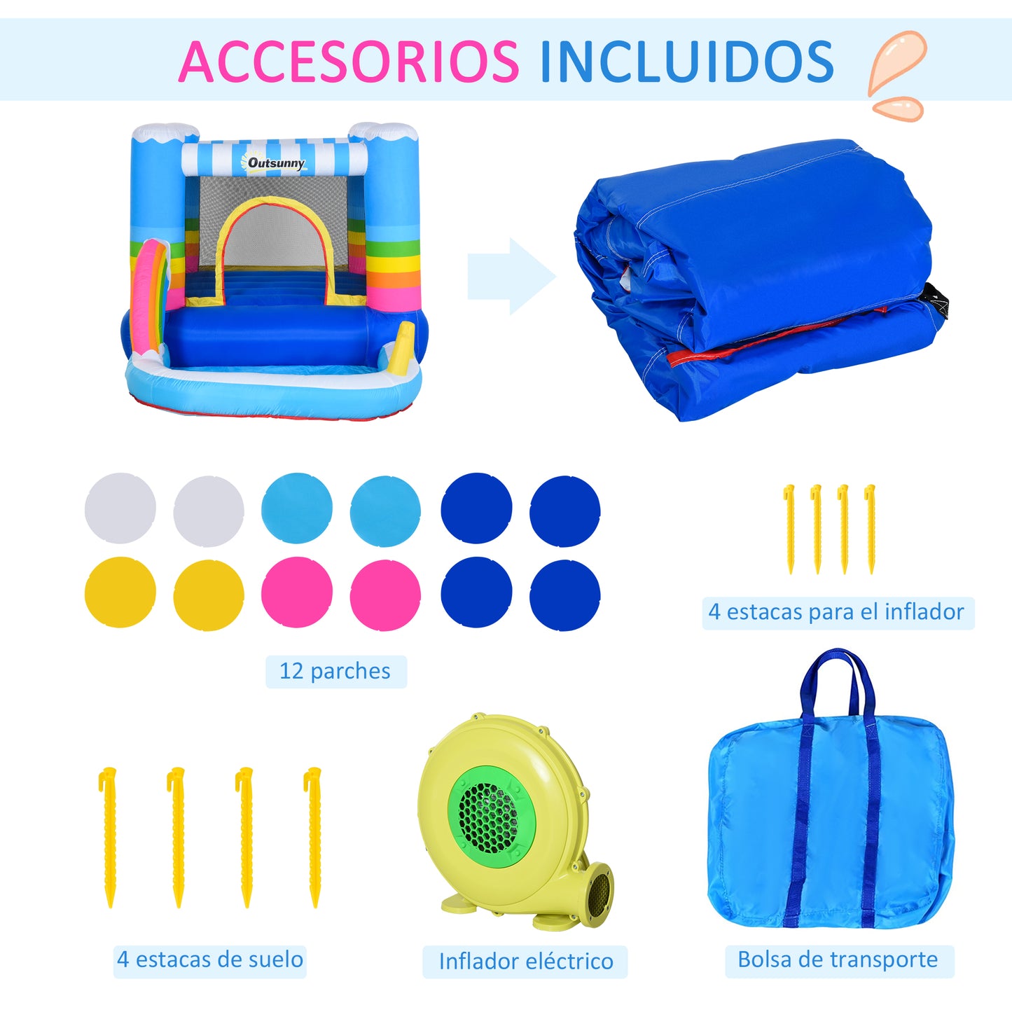 Outsunny Castillo Hinchable con Cama de Salto y Piscina para Niños de +3 Años Incluye Inflador y Bolsa de Transporte para Interior Exterior 280x170x155 cm Multicolor