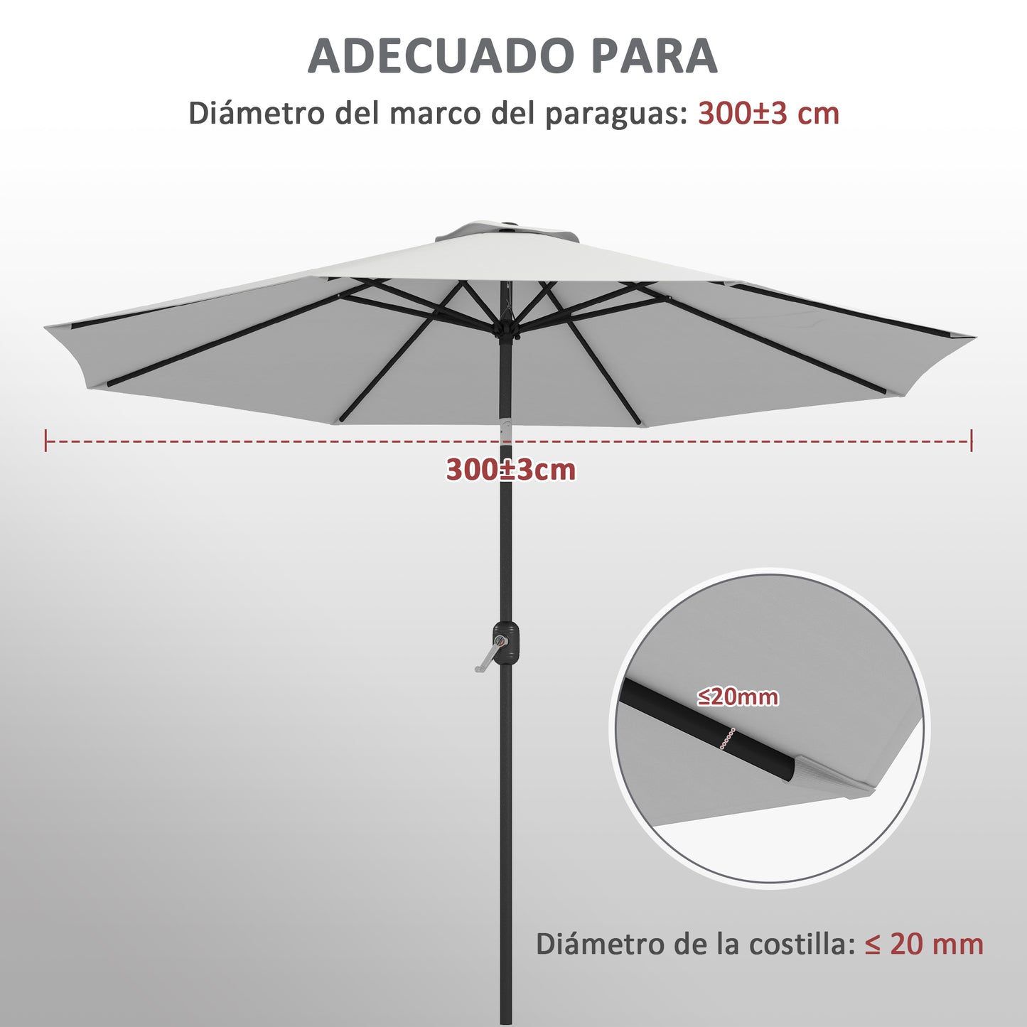 Outsunny Toldo de Recambio de Sombrilla de 3 m Toldo de Repuesto para Sombrilla de Patio con Ventilación Superior Cubierta de Repuesto para Parasol de Poliéster para Exteriores Blanco