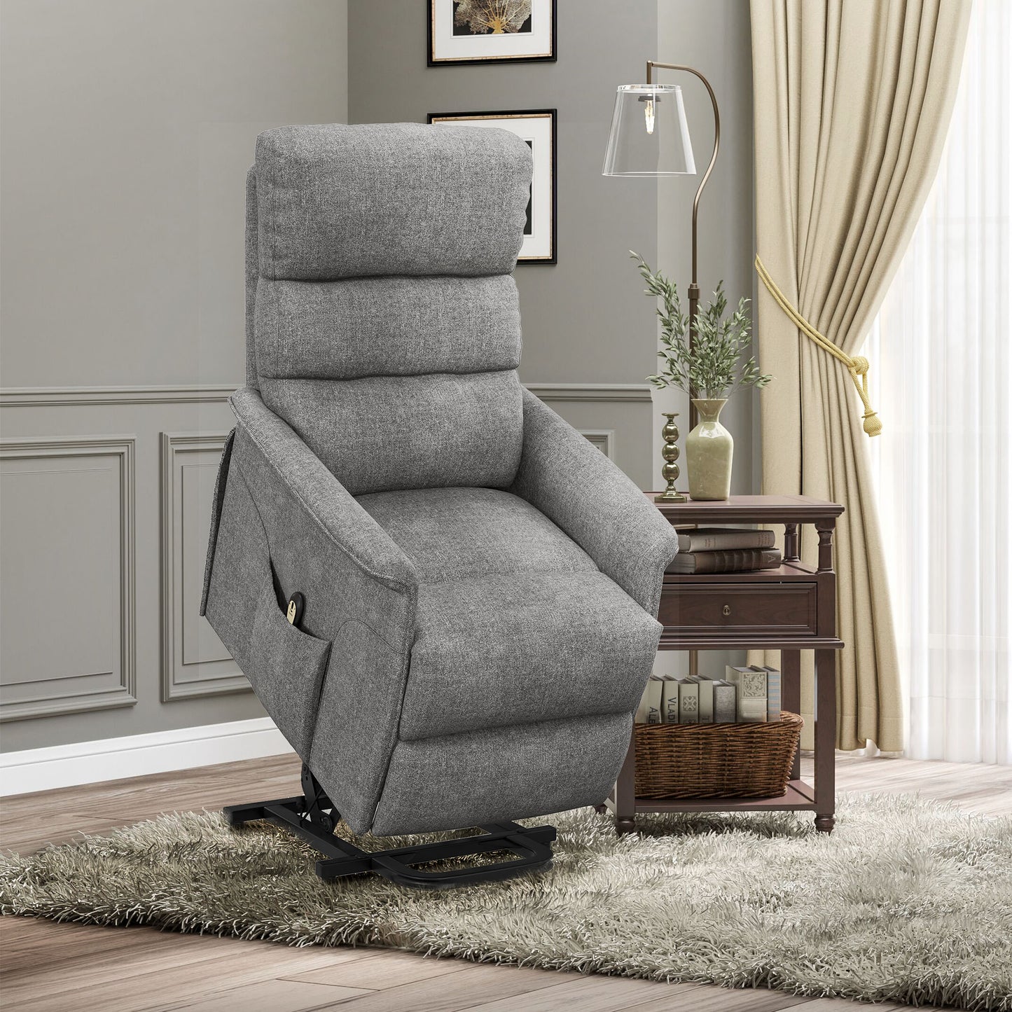 HOMCOM Sillón Relax Reclinable Eléctrico Sillón Levanta Personas con Mando a Distancia y Bolsillo Lateral Sillón Elevador para Salón Dormitorio Gris