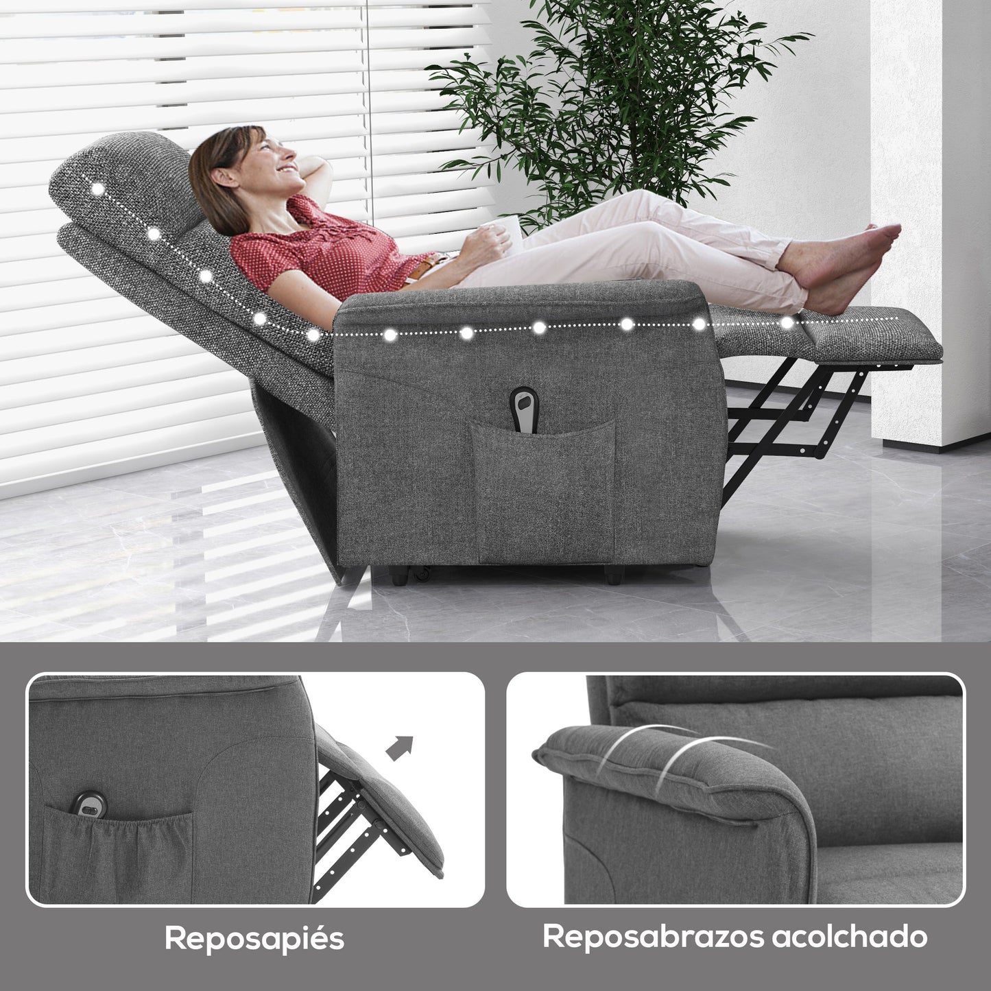 HOMCOM Sillón Relax Reclinable Eléctrico Sillón Levanta Personas con Mando a Distancia y Bolsillo Lateral Sillón Elevador para Salón Dormitorio Gris