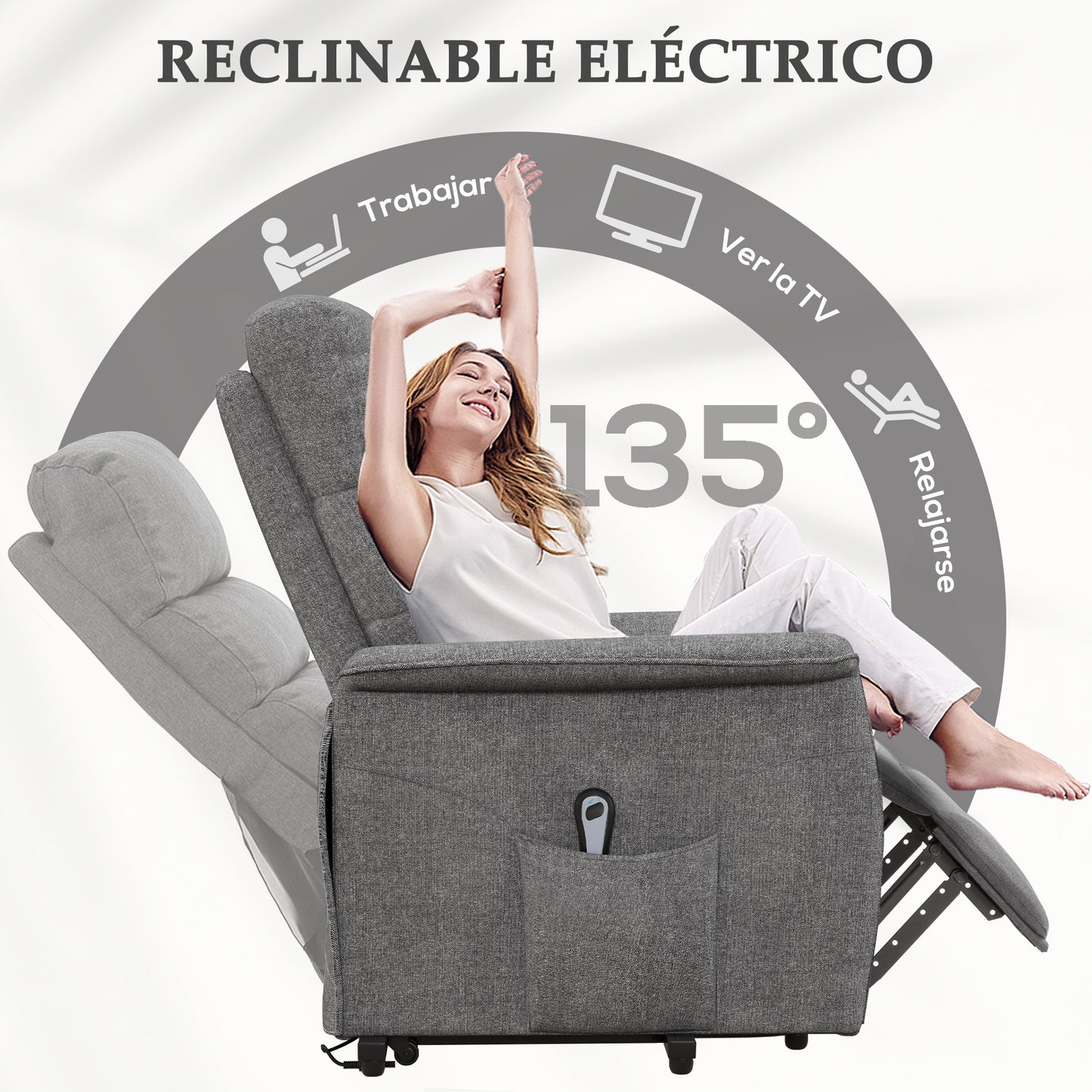 HOMCOM Sillón Relax Reclinable Eléctrico Sillón Levanta Personas con Mando a Distancia y Bolsillo Lateral Sillón Elevador para Salón Dormitorio Gris