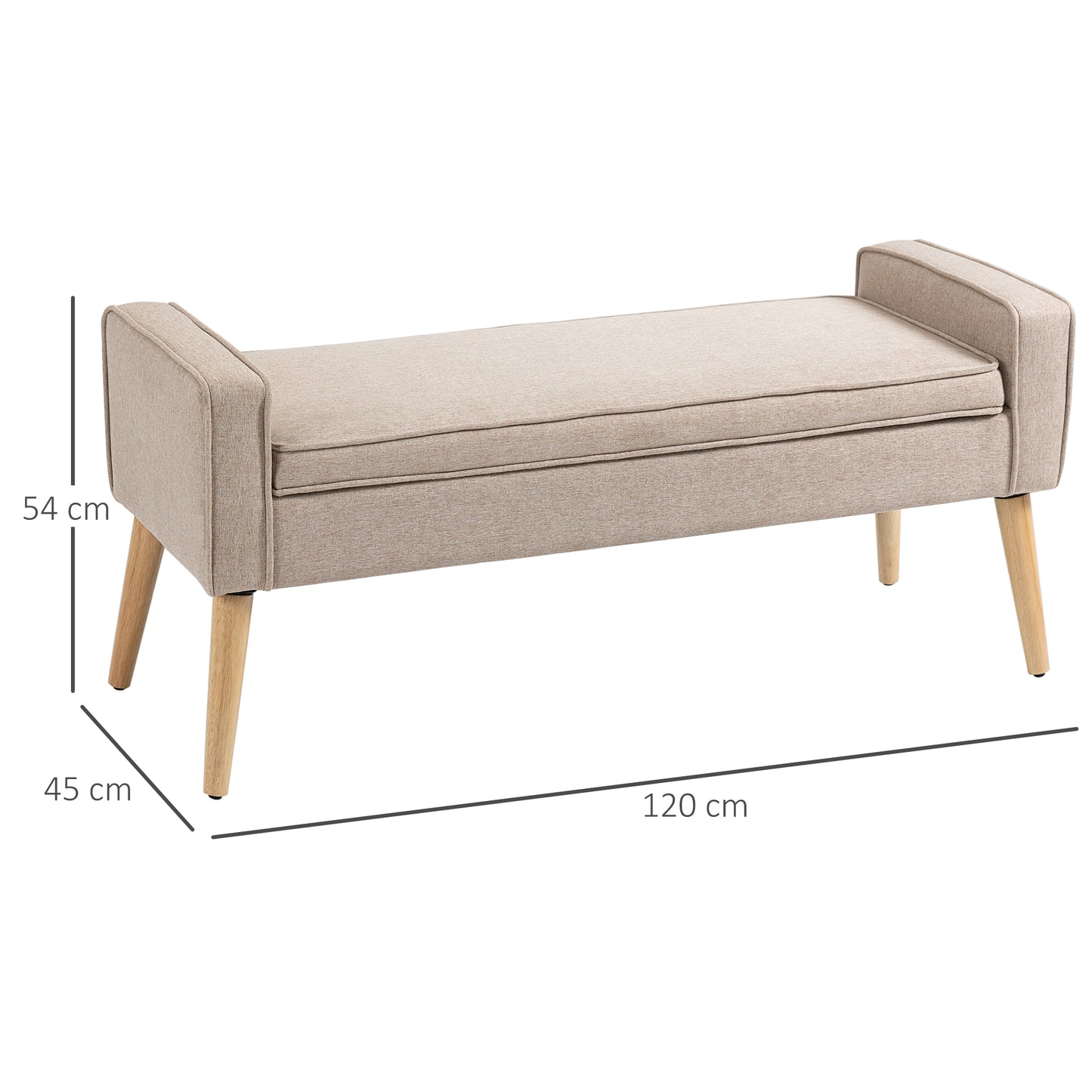 HOMCOM Banco de Almacenamiento Baúl de Almacenaje Tapizado en Lino con Tapa Abatible y Patas de Madera para Dormitorio Salón Entrada Carga 120 kg 120x45x54 cm Beige