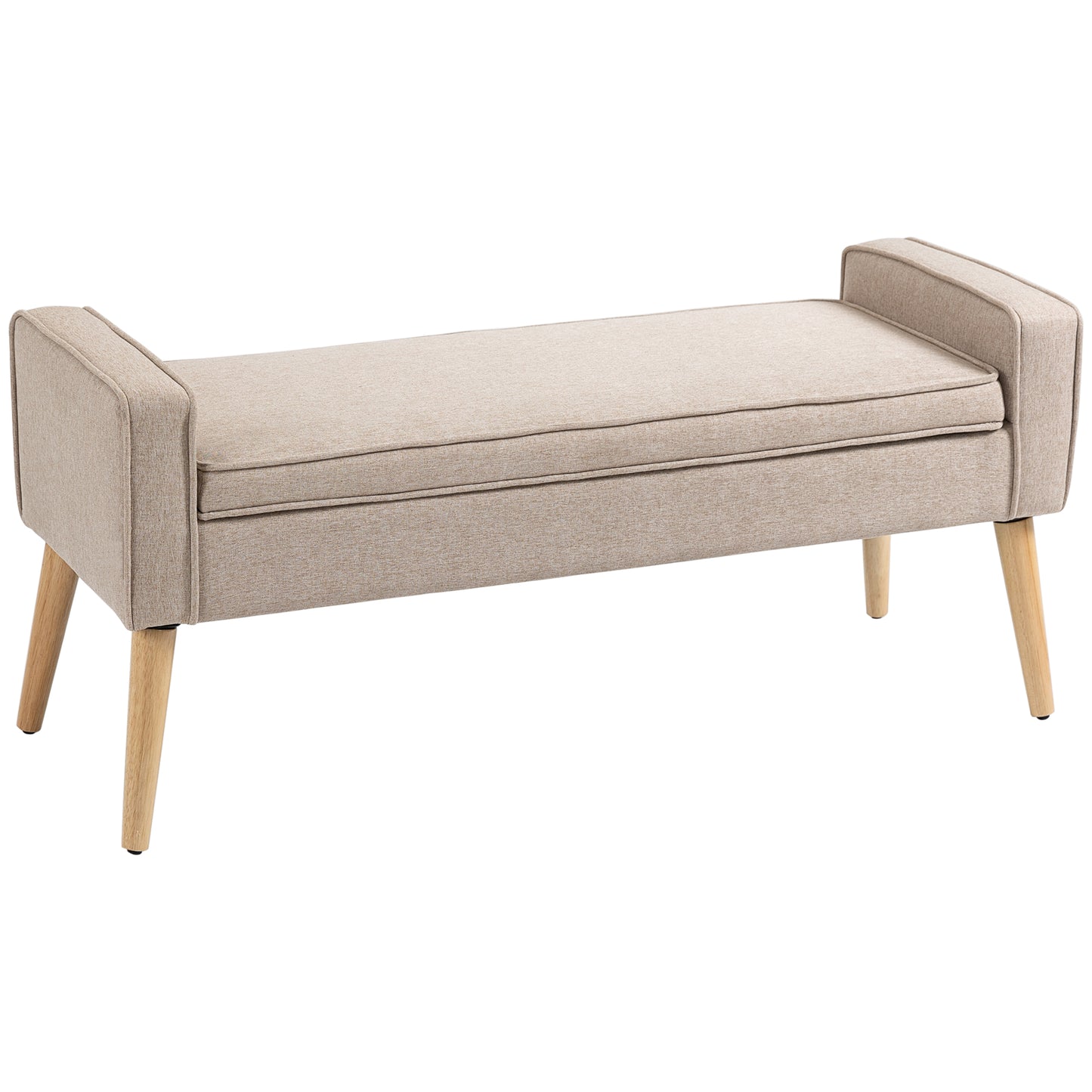 HOMCOM Banco de Almacenamiento Baúl de Almacenaje Tapizado en Lino con Tapa Abatible y Patas de Madera para Dormitorio Salón Entrada Carga 120 kg 120x45x54 cm Beige