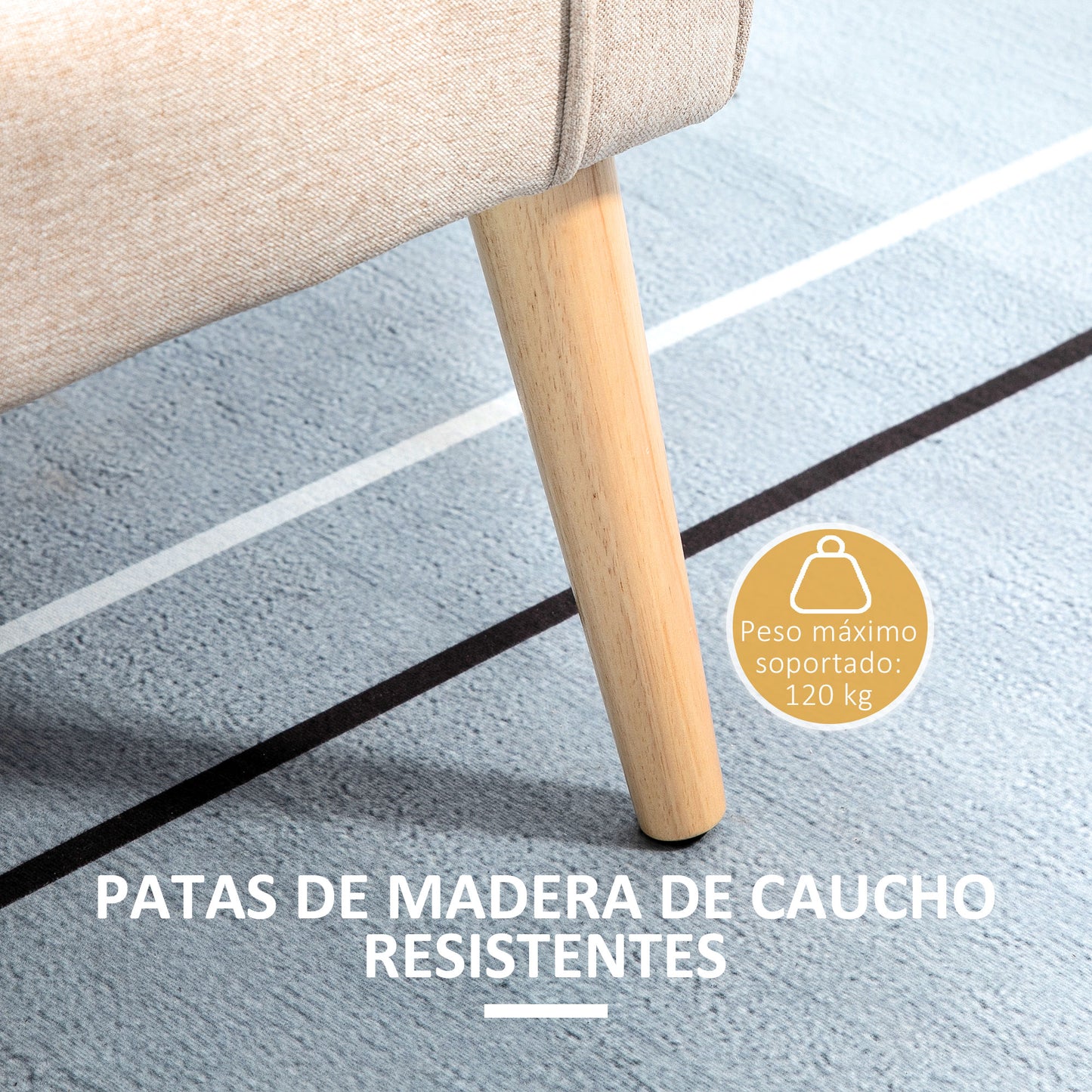 HOMCOM Banco de Almacenamiento Baúl de Almacenaje Tapizado en Lino con Tapa Abatible y Patas de Madera para Dormitorio Salón Entrada Carga 120 kg 120x45x54 cm Beige