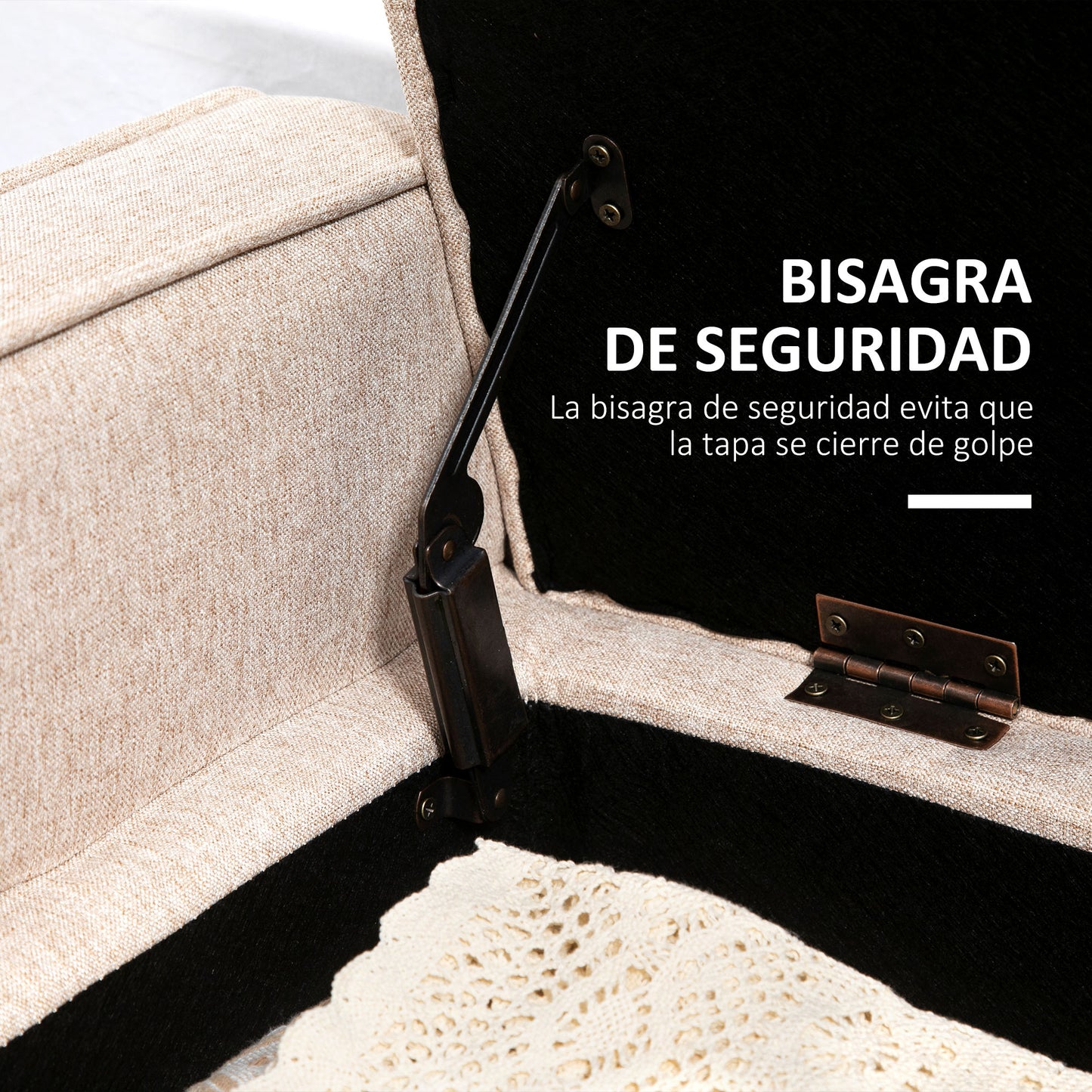 HOMCOM Banco de Almacenamiento Baúl de Almacenaje Tapizado en Lino con Tapa Abatible y Patas de Madera para Dormitorio Salón Entrada Carga 120 kg 120x45x54 cm Beige