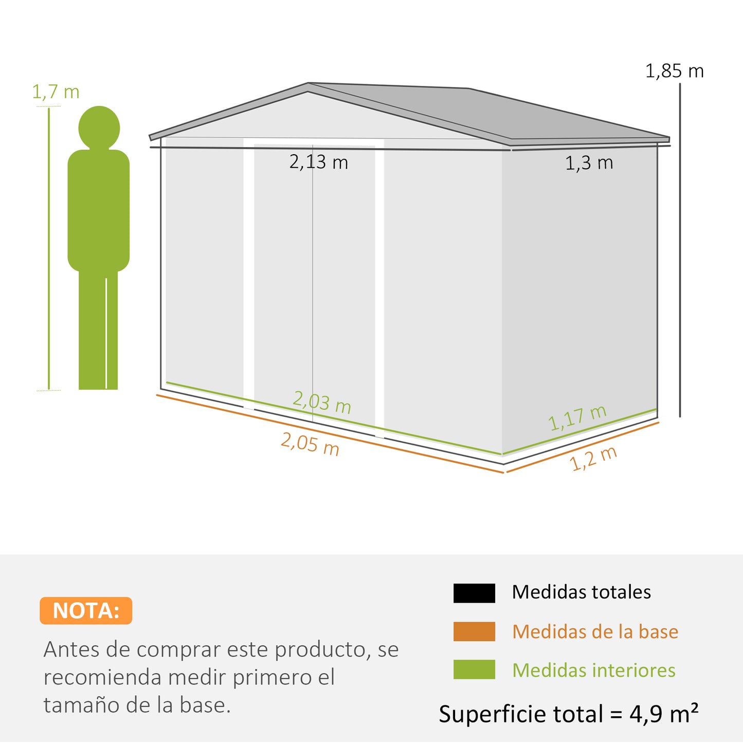 Outsunny Cobertizo de Jardín con Base 213x130x185 cm Caseta de Jardín Exterior con 2 Puertas Correderas y 4 Ventanas para Almacenamiento de Herramientas Marrón