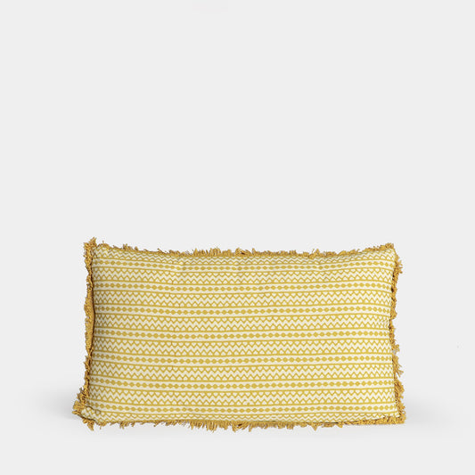 Cojín sofá rectangular 50x30 cm de algodón beige y mostaza Rahas -  Klast