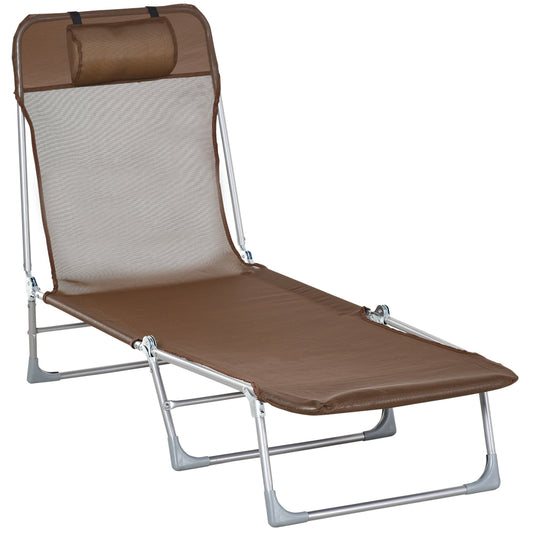 Outsunny Tumbona Plegable y Reclinable de Jardín con Reposacabezas y Respaldo Ajustable en 5 Niveles Tela de Texteline Transpirable 182x56x28 cm Marrón