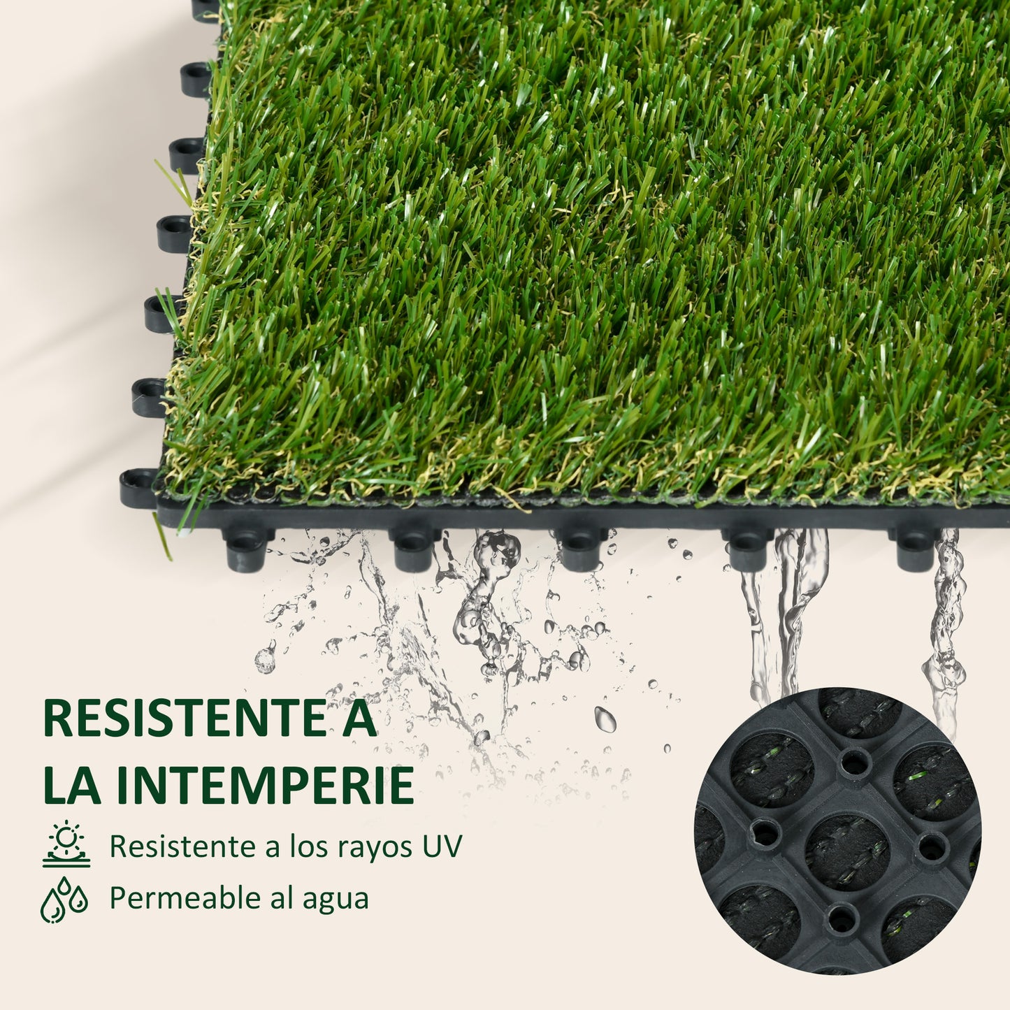 Outsunny Césped Artificial de 10 Piezas Alfombra Césped Artificial 30x30 cm con Altura de Hierba 25 mm Anti-UV Césped Sintético para Jardín Patio Balcón Verde Oscuro