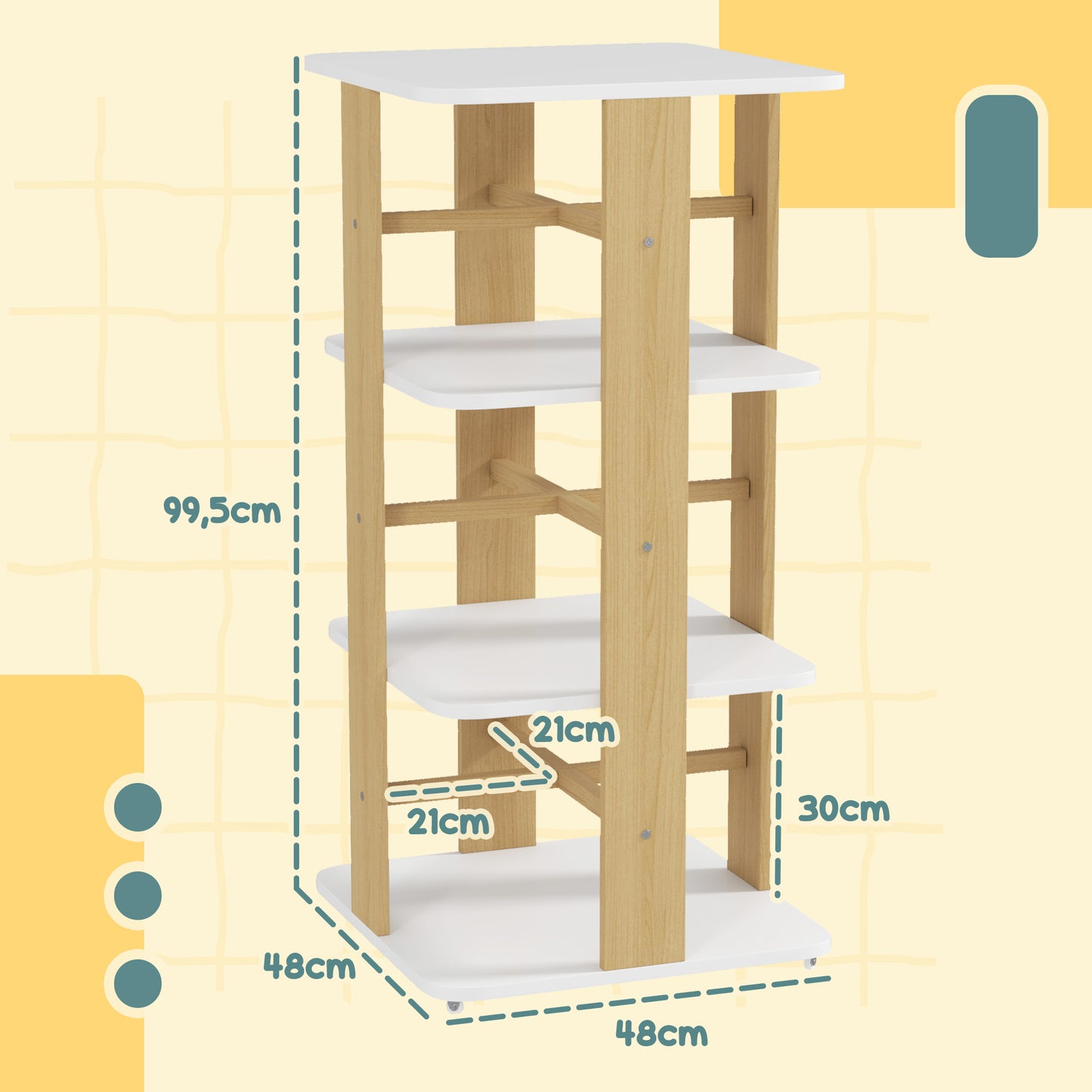 AIYAPLAY Librería Infantil Estantería para Libros Infantil con Ruedas Estantería Infantil con 3 Estantes para Guarderías Habitación Infantil Blanco y Natural