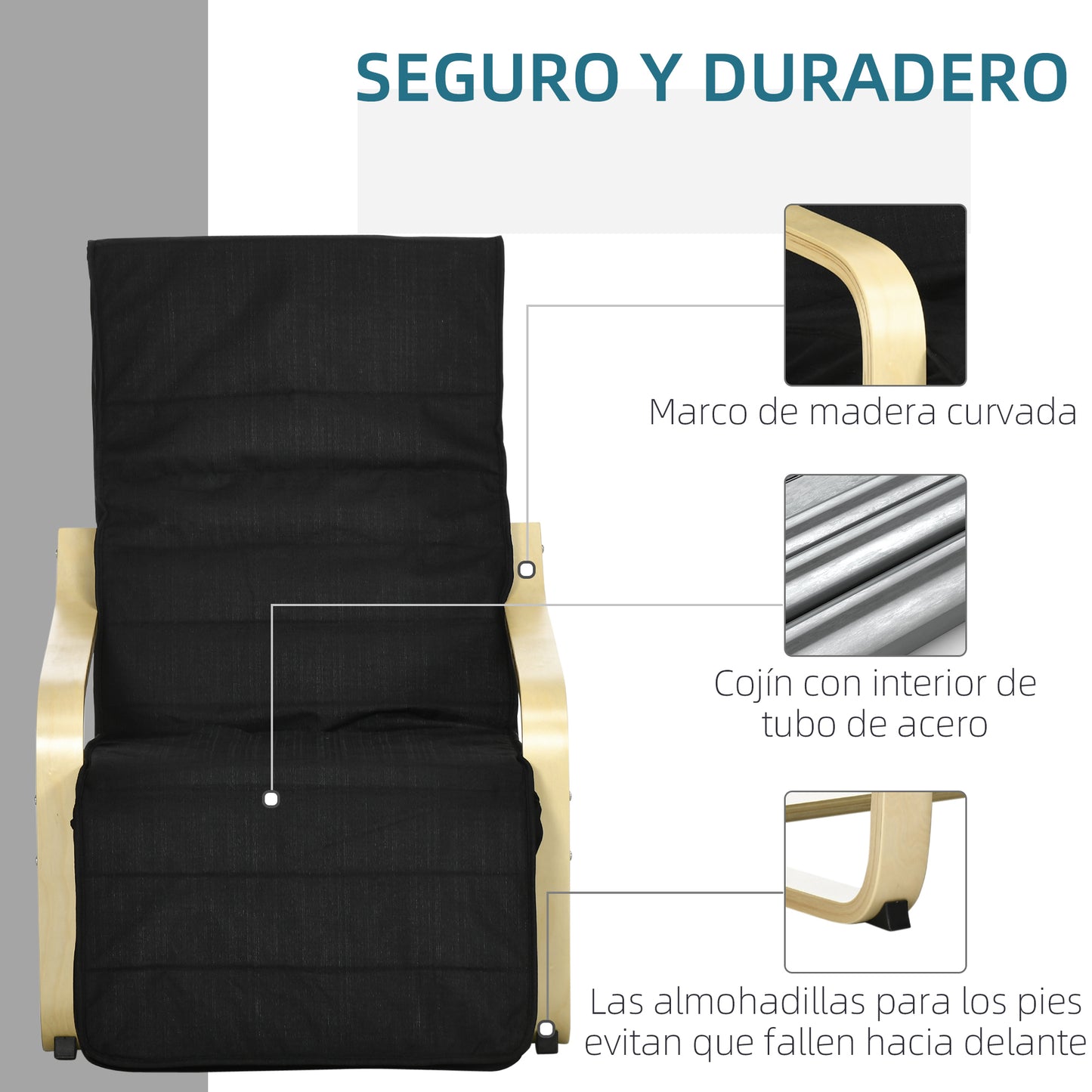 HOMCOM Sillón de Salón con Reposapiés Ajustable Sillón Butaca para Dormitorio Tapizado en Tela con Marco de Madera Carga 120 kg para Oficina Estudio 66,5x94x100 cm Negro