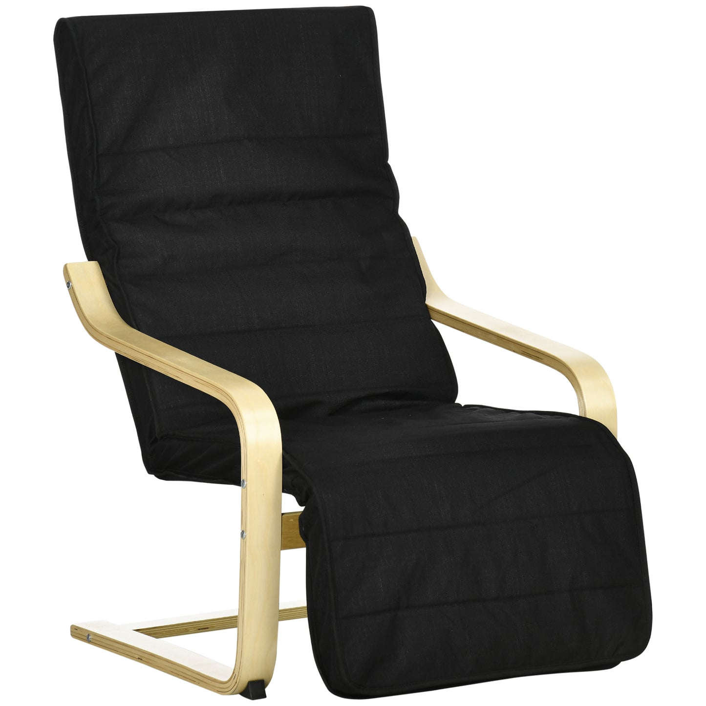 HOMCOM Sillón de Salón con Reposapiés Ajustable Sillón Butaca para Dormitorio Tapizado en Tela con Marco de Madera Carga 120 kg para Oficina Estudio 66,5x94x100 cm Negro