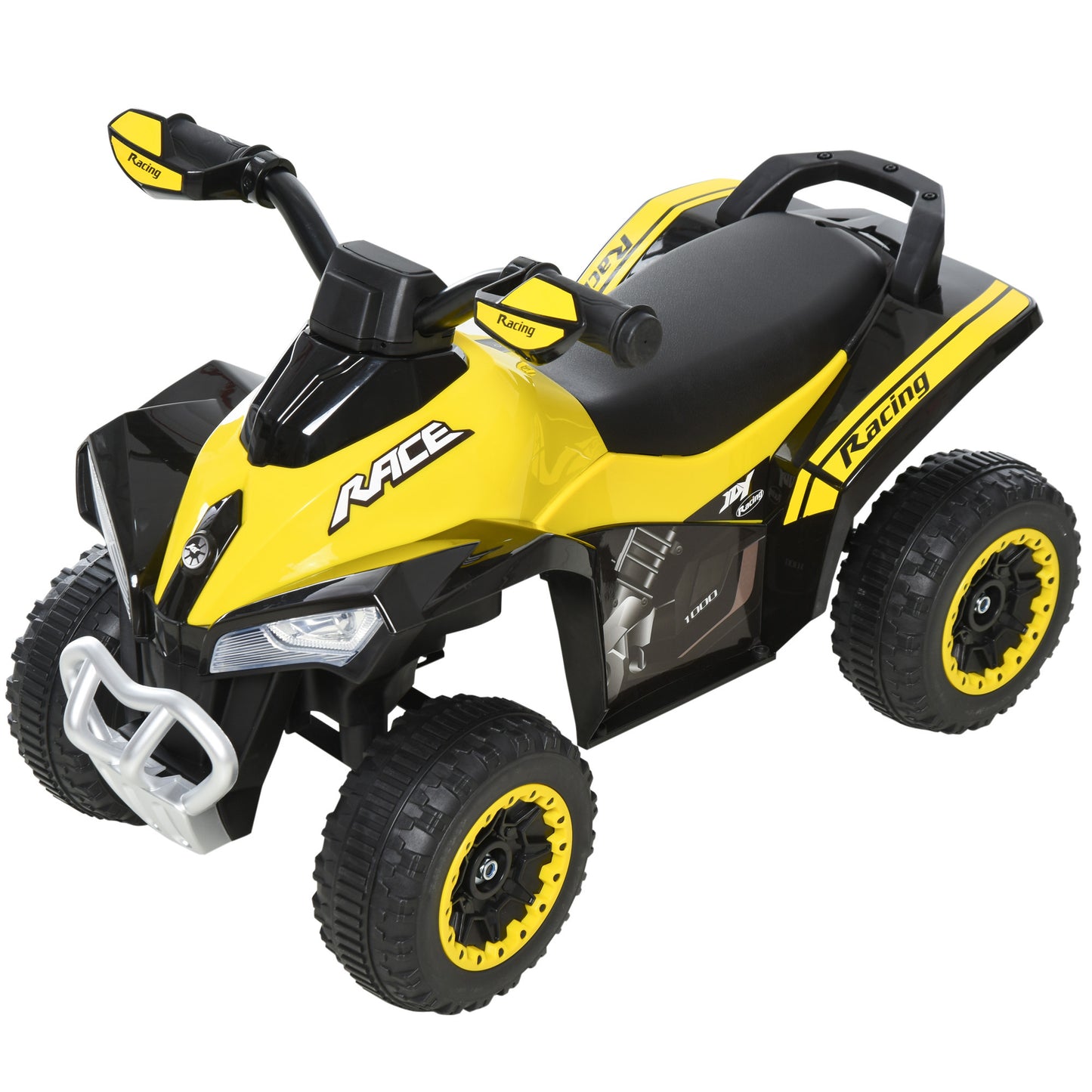 HOMCOM Quad Moto Correpasillo para Niños Mayores de 18-36 Meses con Función de Luces y Música Diseño Novedoso Soporta hasta 20 kg 67,5x38x44 cm Amarillo