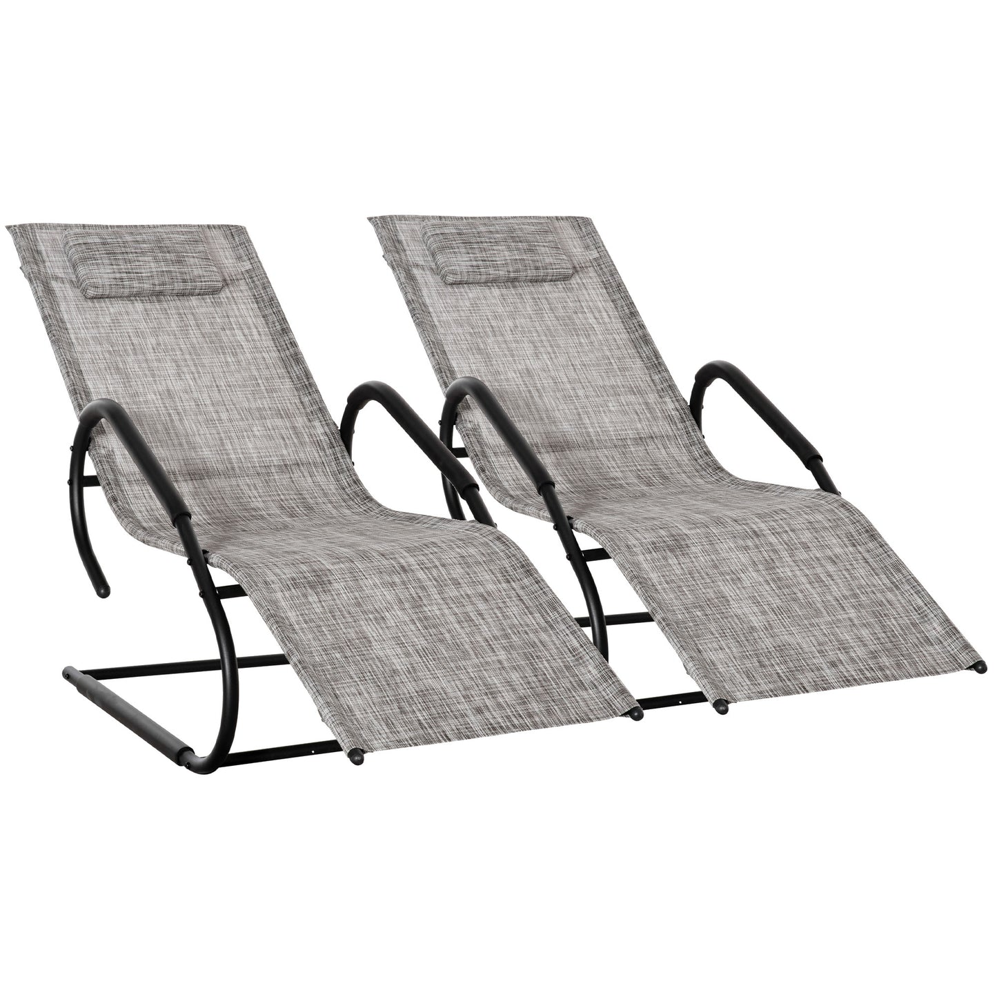 Outsunny Juego de 2 Tumbonas de Jardín Relax Sillas Tumbonas con Reposacabezas Reposapiés y Reposabrazos Carga 160 kg para Terraza Patio 160x59,5x83 cm Gris