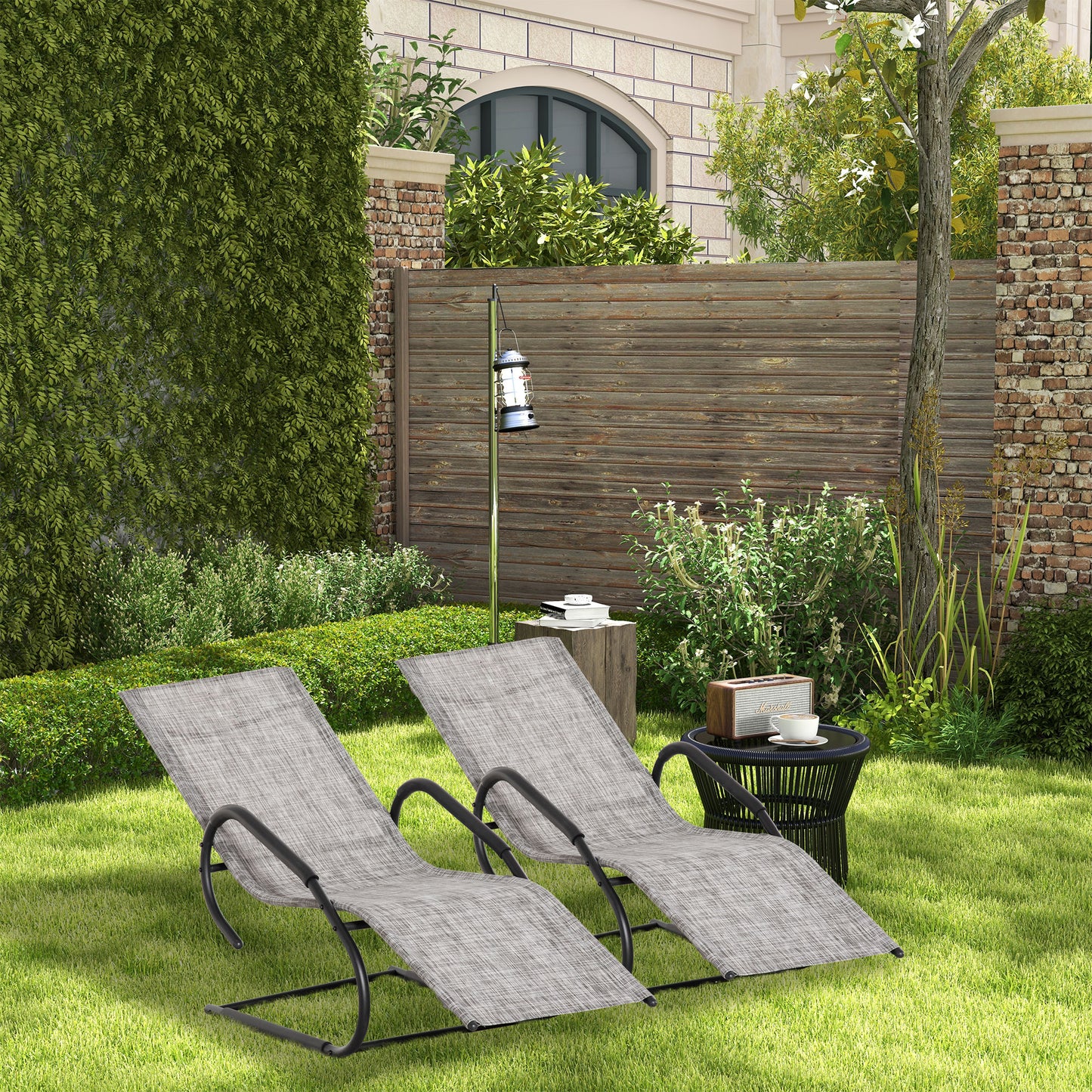 Outsunny Juego de 2 Tumbonas de Jardín Relax Sillas Tumbonas con Reposacabezas Reposapiés y Reposabrazos Carga 160 kg para Terraza Patio 160x59,5x83 cm Gris