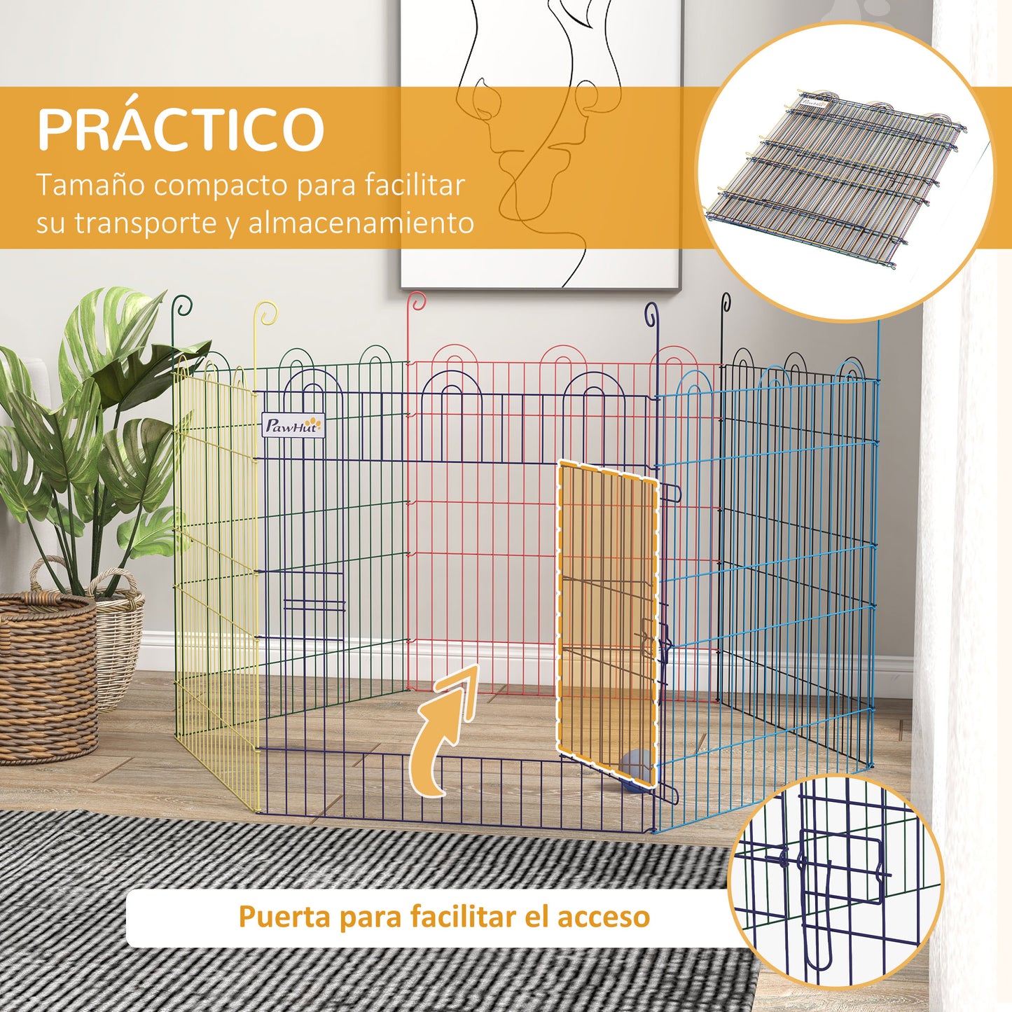 PawHut Parque Plegable para Mascotas Valla Metálica para Cachorros Conejos y Otras Mascotas de 6 Paneles para Interior y Exterior Ø120x60 cm Multicolor