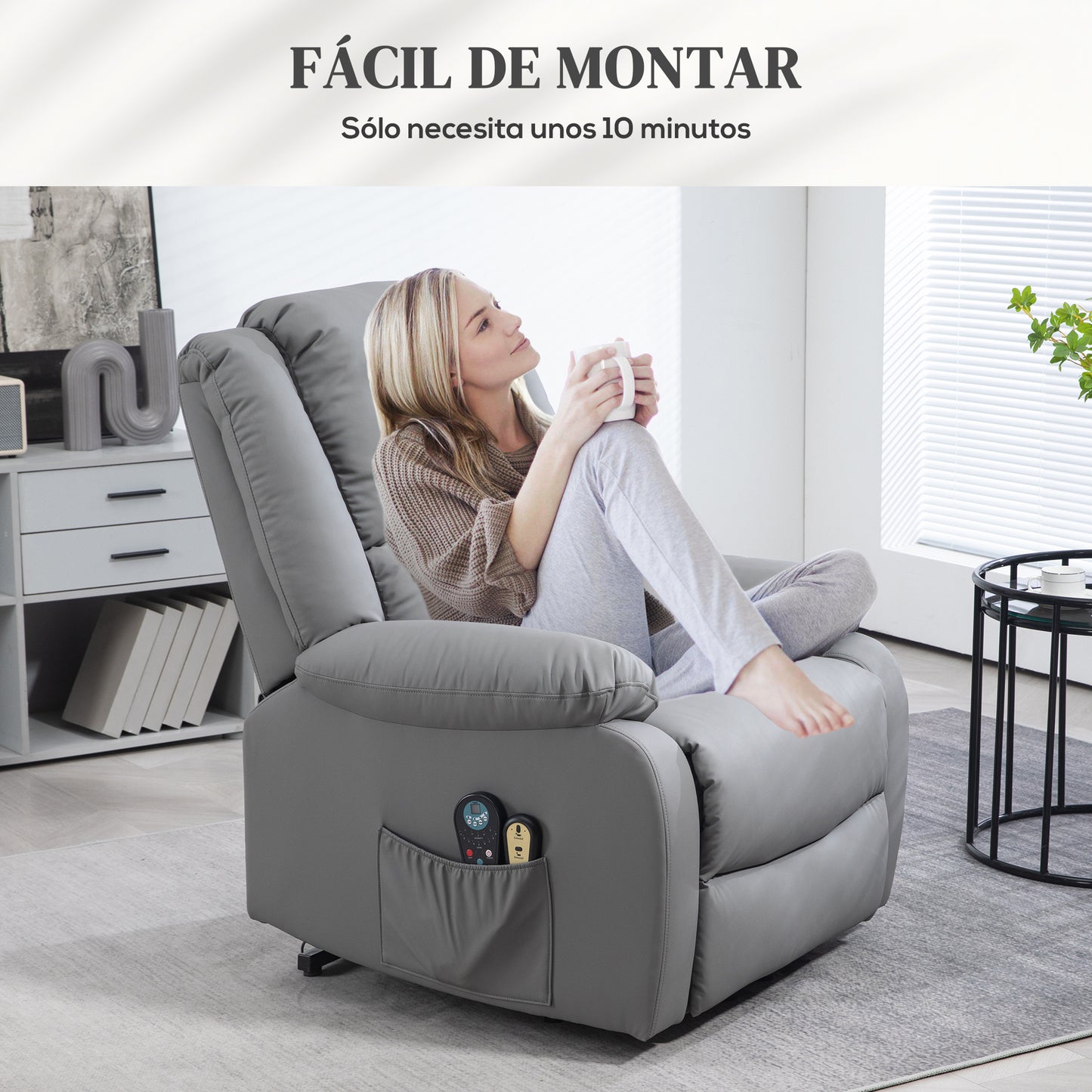 HOMCOM Sillón Relax Levanta Personas Eléctrico Sillón Elevador con 8 Punto de Masaje Sillón Eléctrico Reclinable con Función de Calentamiento 2 Controles Remotos y Bolsillo Lateral Gris