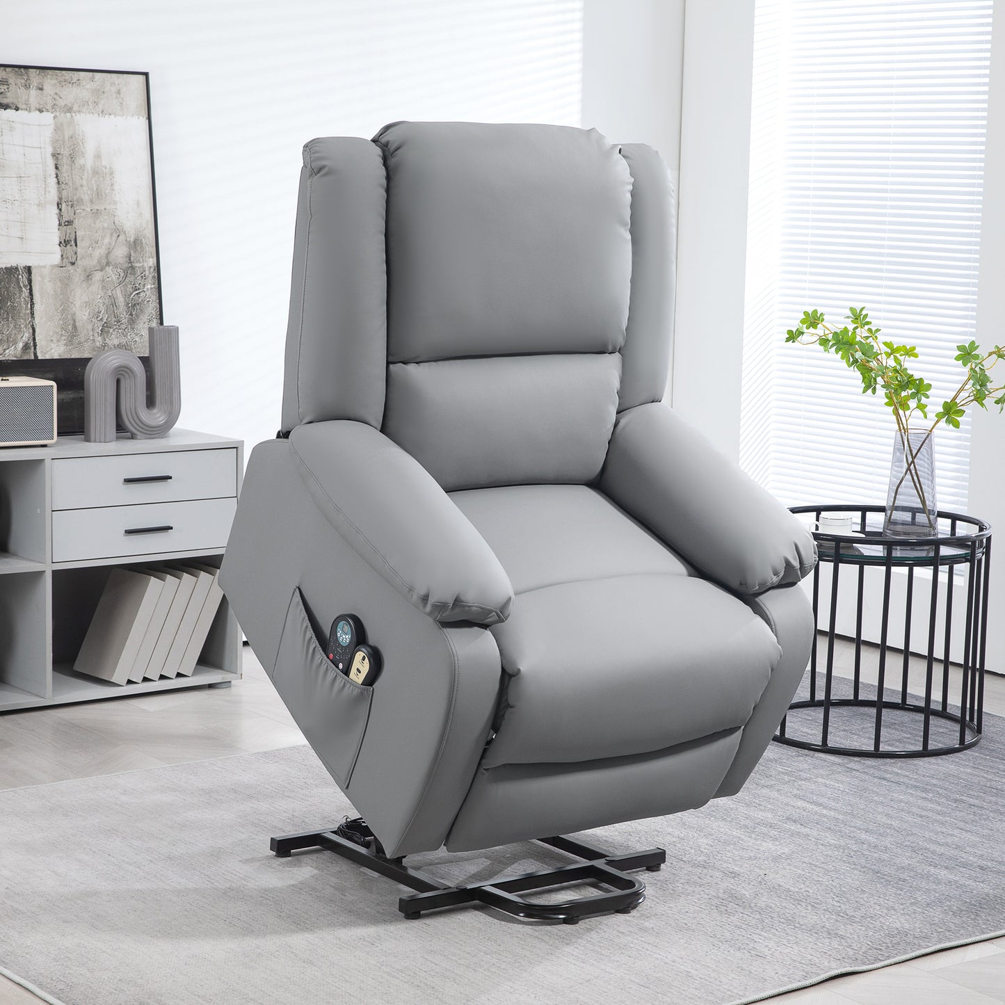 HOMCOM Sillón Relax Levanta Personas Eléctrico Sillón Elevador con 8 Punto de Masaje Sillón Eléctrico Reclinable con Función de Calentamiento 2 Controles Remotos y Bolsillo Lateral Gris