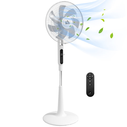 HOMCOM Ventilador de Pie con Mando a Distancia 40 W Ventilador de Pedestal Silencioso con 7 Aspas 28 Velocidades Altura Ajustable Oscilación de 75° Temporizador y Función Repelente de Mosquitos Blanco