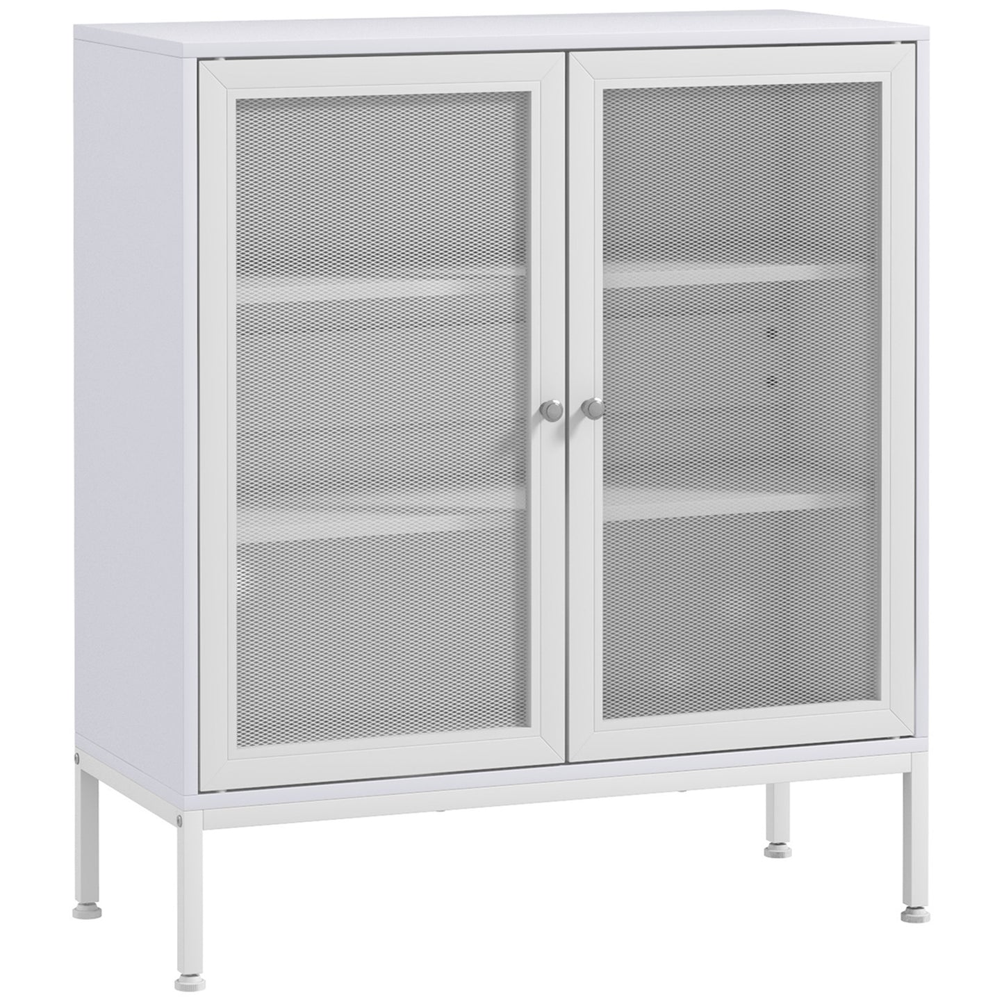 HOMCOM Aparador de 3 Niveles Mueble Aparador con Puertas de Malla y Estante Ajustable Mueble de Cocina Moderno Bueffet para Salón Comedor 80x37x92 cm Blanco