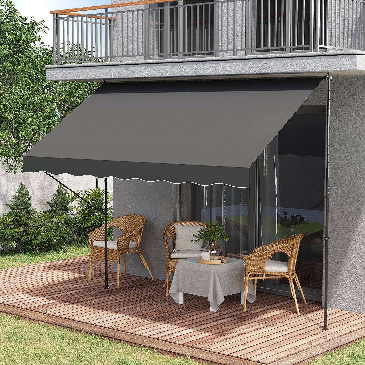 Outsunny Toldo Manual Retráctil Toldo para Balcón con Altura Ajustable Manivela y Protección Solar para Terraza Jardín Gris