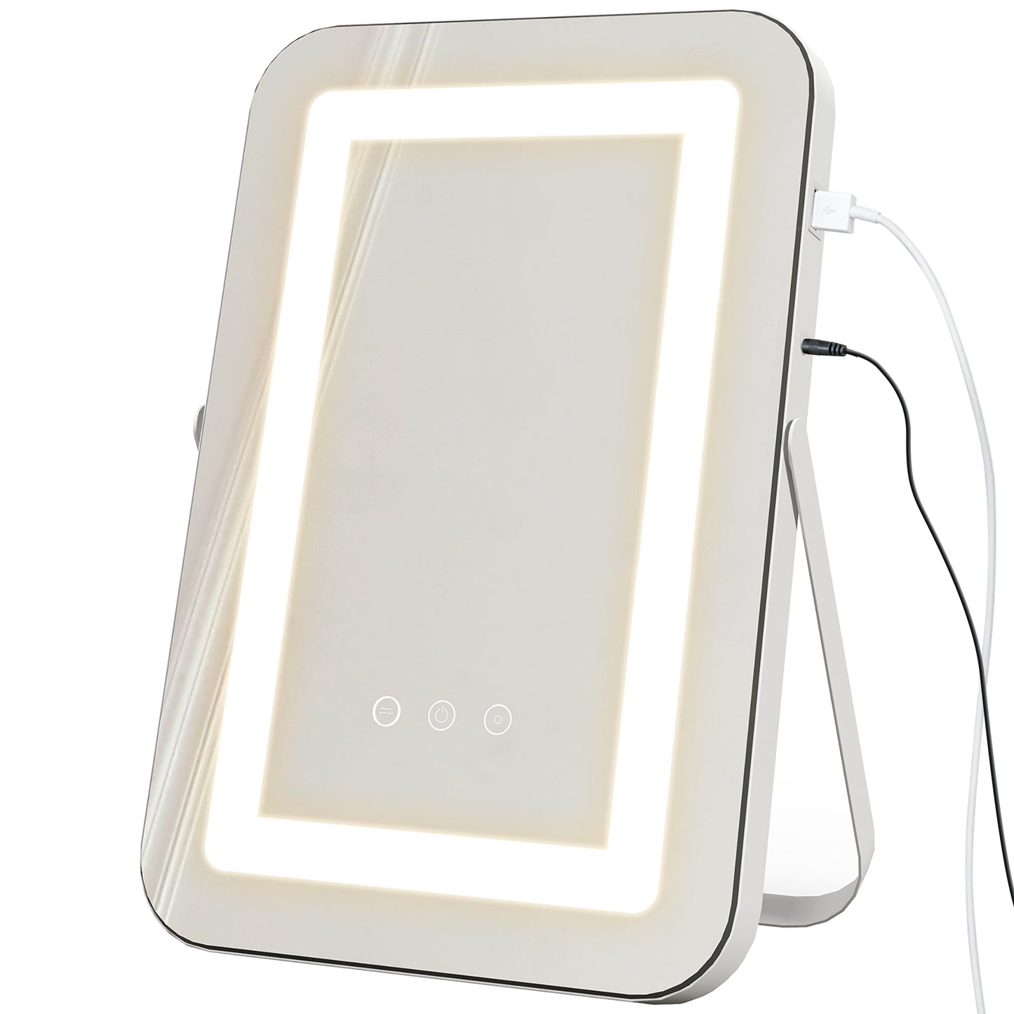 HOMCOM Espejo Maquillaje con Luz Espejo Tocador Giratorio 30x40 cm con 3 Modos de Iluminación Ajustables Interruptor Táctil Espejo de Aumento y Puerto USB Blanco