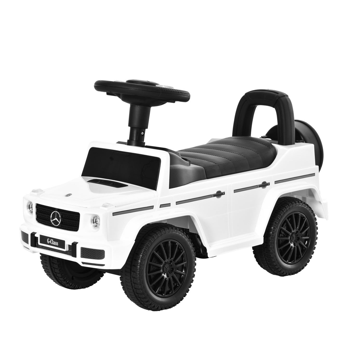 HOMCOM Correpasillos para Bebés de 12 a 36 Meses Coche Correpasillos Licencia Mercedes G350 con Compartimento de Almacenaje y Volante Carga 25 kg 62,5x28,5x45 cm Blanco