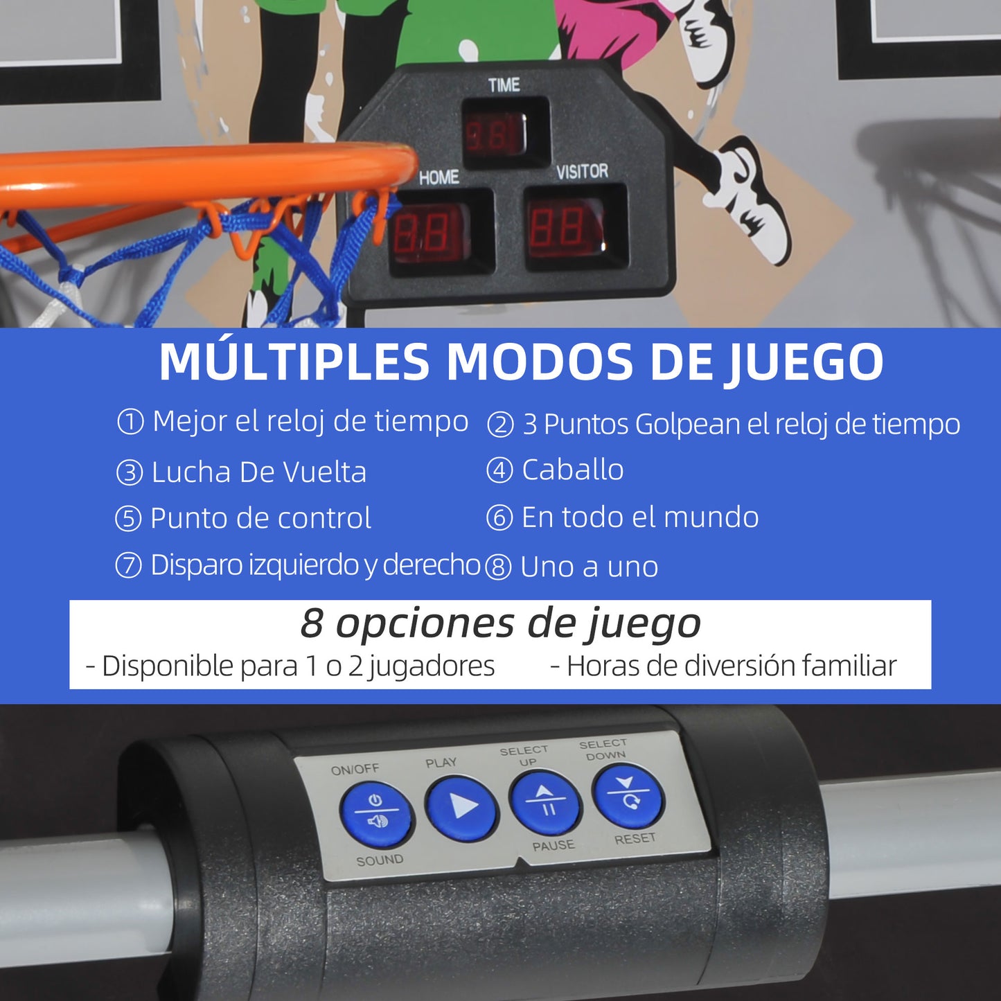 HOMCOM Juego de Canastas de Baloncesto Plegables y Portátiles con Contador Electrónico Doble y 4 Pelotas de Baloncesto con Soporte de Acero y Color Negro y Blanco 205x110x205cm (PxANxAL)