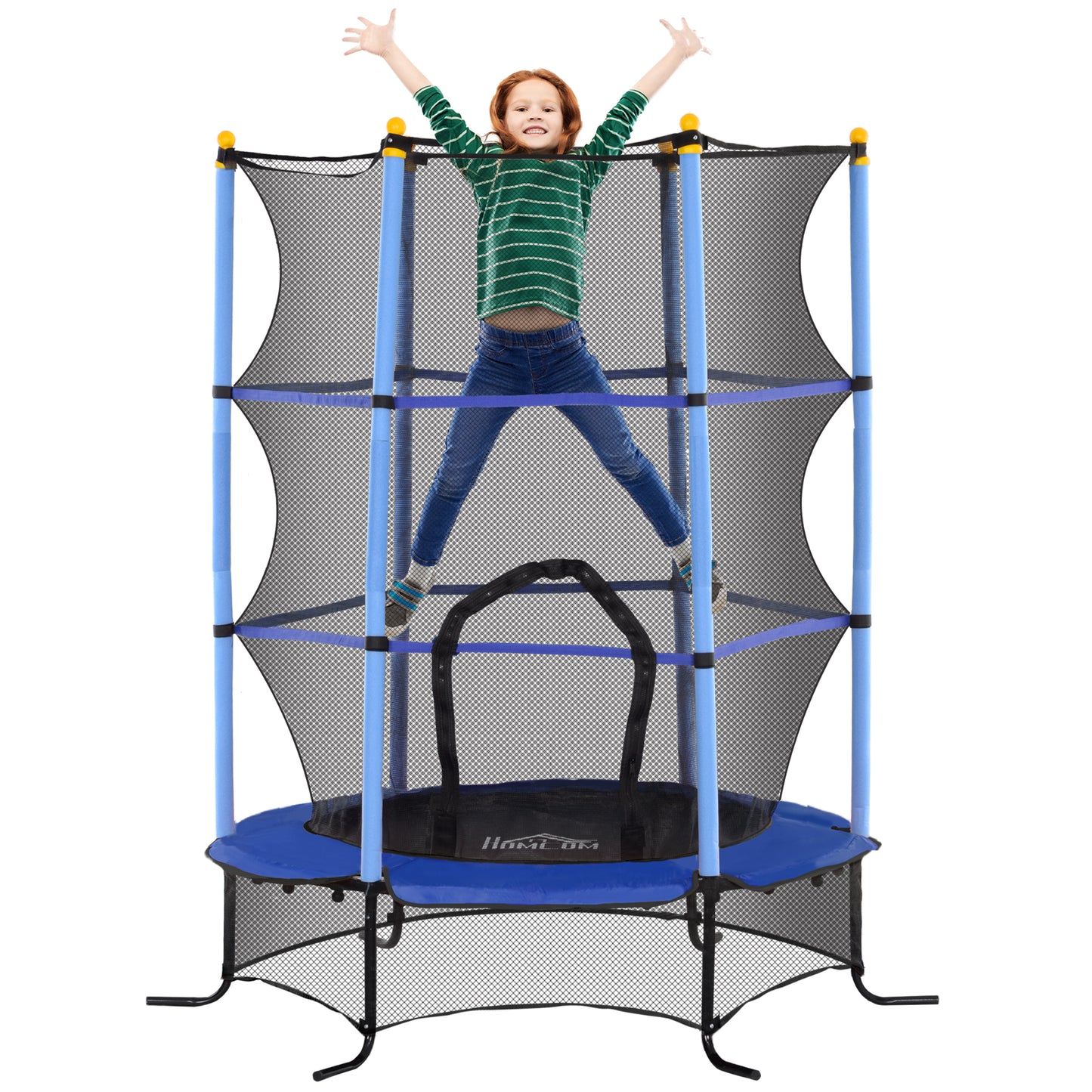 HOMCOM Cama Elástica Infantil Ø163x190 cm Trampolín para Niños de +3 Años con Red de Seguridad y Marco de Acero Carga 50 kg para Interior y Exterior Azul y Negro