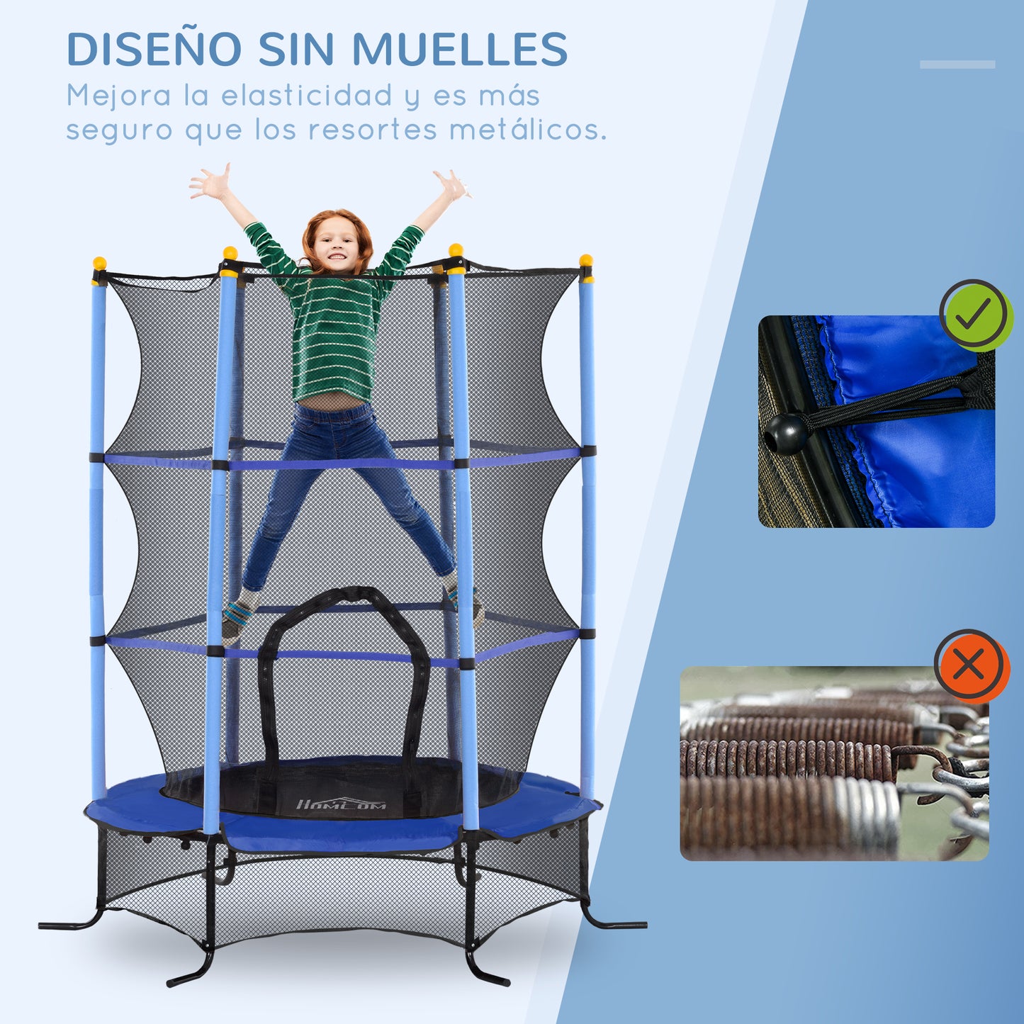 HOMCOM Cama Elástica Infantil Ø163x190 cm Trampolín para Niños de +3 Años con Red de Seguridad y Marco de Acero Carga 50 kg para Interior y Exterior Azul y Negro